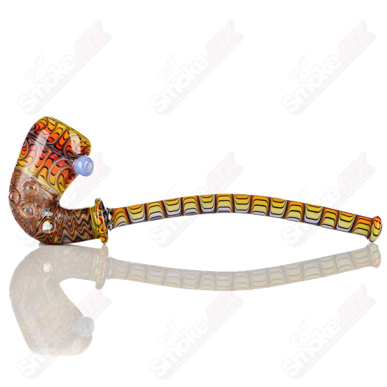 Colorful Gandalf-themed heady glass pipe by Katy Wright Glass with intricate worked color details and a detailed design.