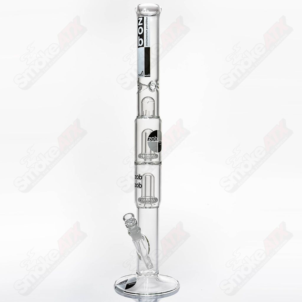 Clear glass 20-inch 50mm straight double UFO waterpipe by Zob, featuring a sleek design and sturdy build.
