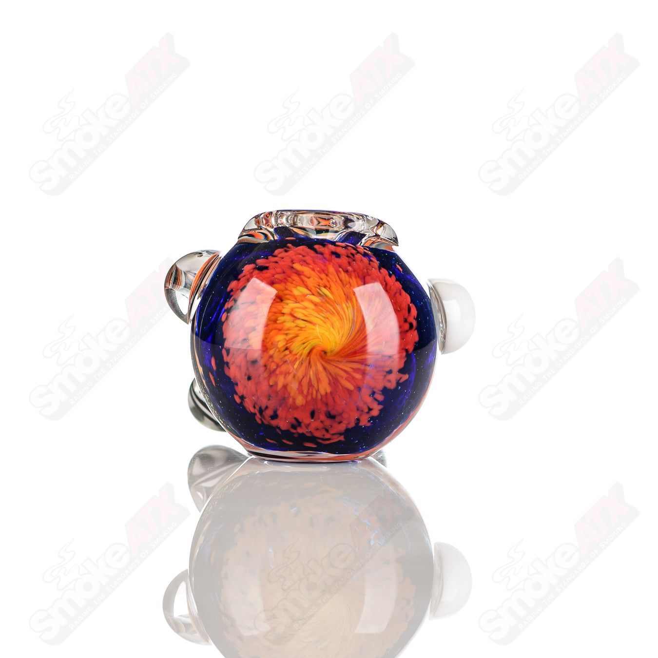Color-worked IO spoon pipe by Jeremy from Oregon, featuring vibrant 21-color glass design and intricate heady glass craftsmanship.