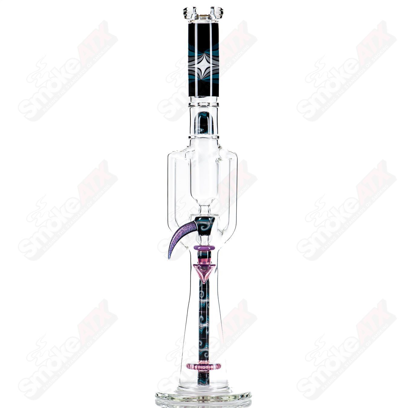 21-inch Zyklon Recycler by Mad Rob Glass, handcrafted heady glass piece with intricate designs and vibrant colors.