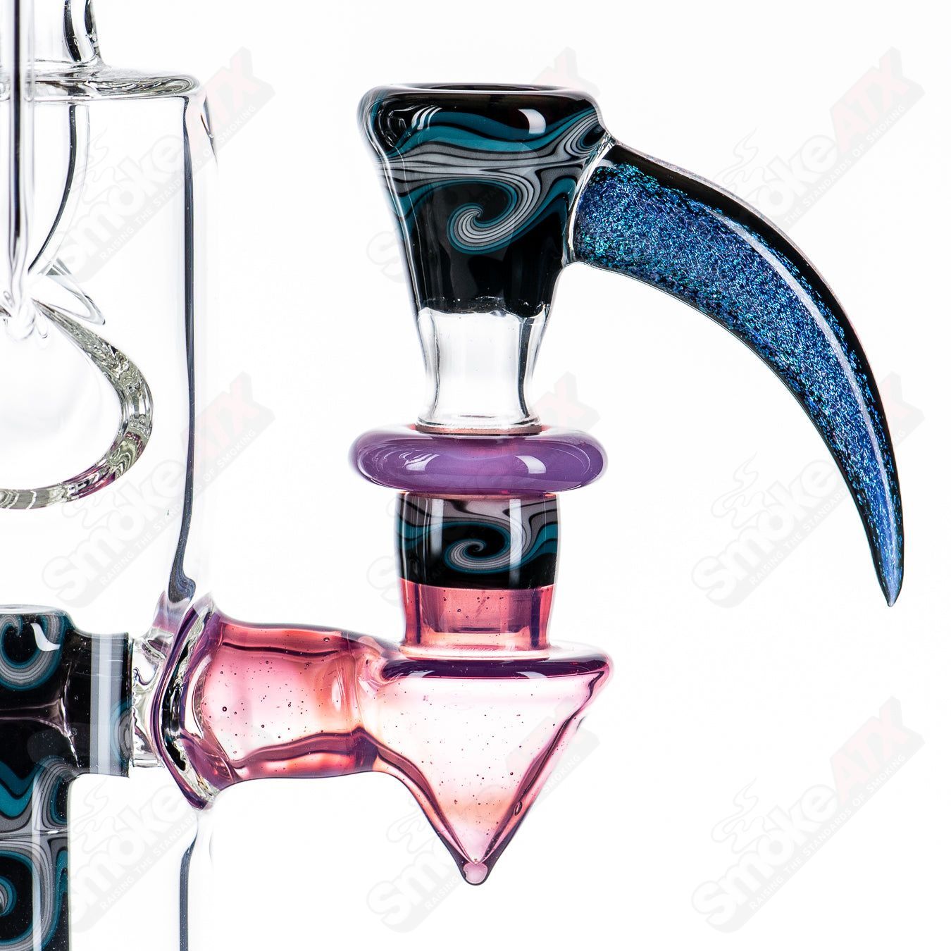 Colorful 21-inch Zyklon Recycler by Mad Rob Glass, featuring intricate heady glass design and unique recycler functionality.
