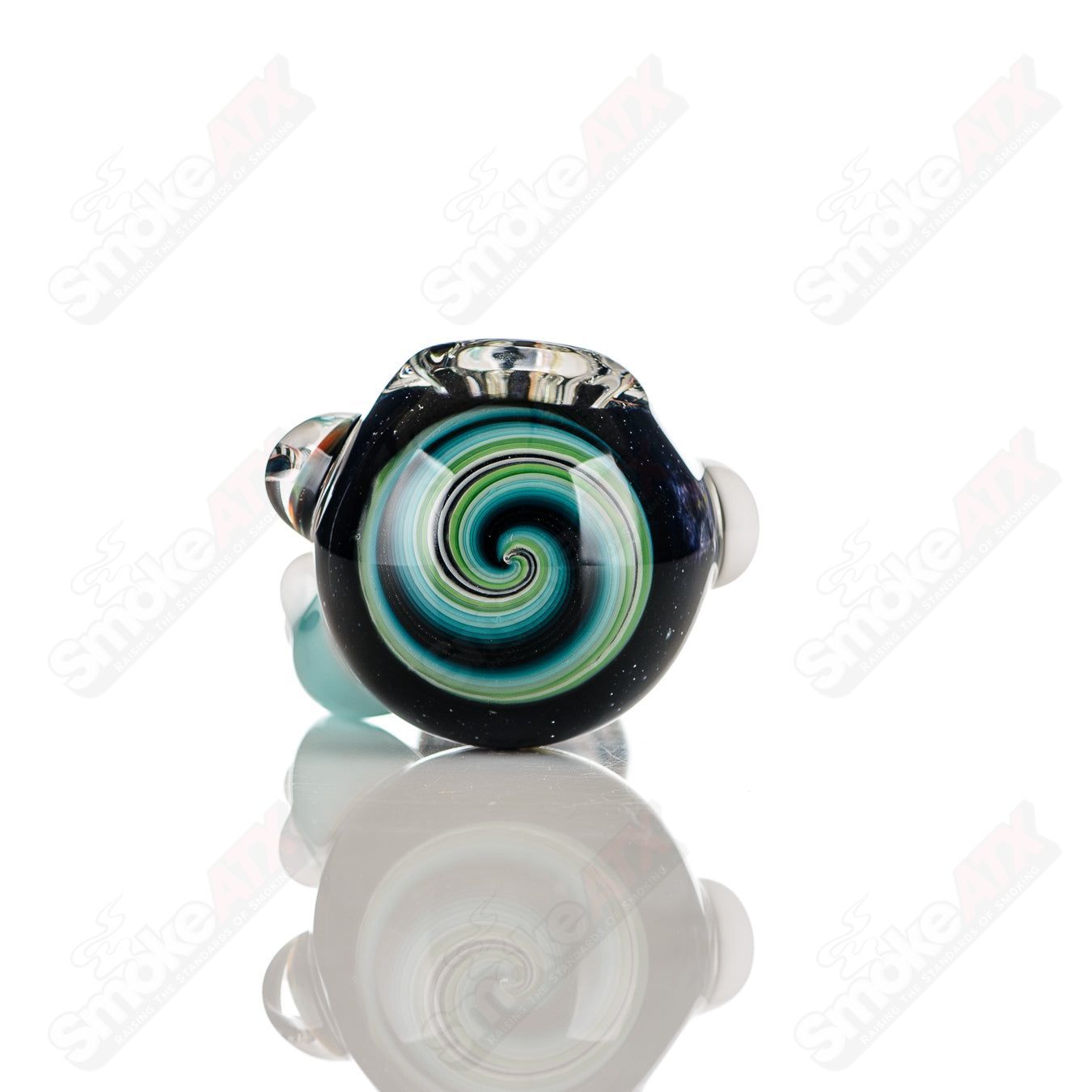 Color worked IO spoon pipe by Jeremy from Oregon, handcrafted heady glass hand pipe with vibrant 23-color design.