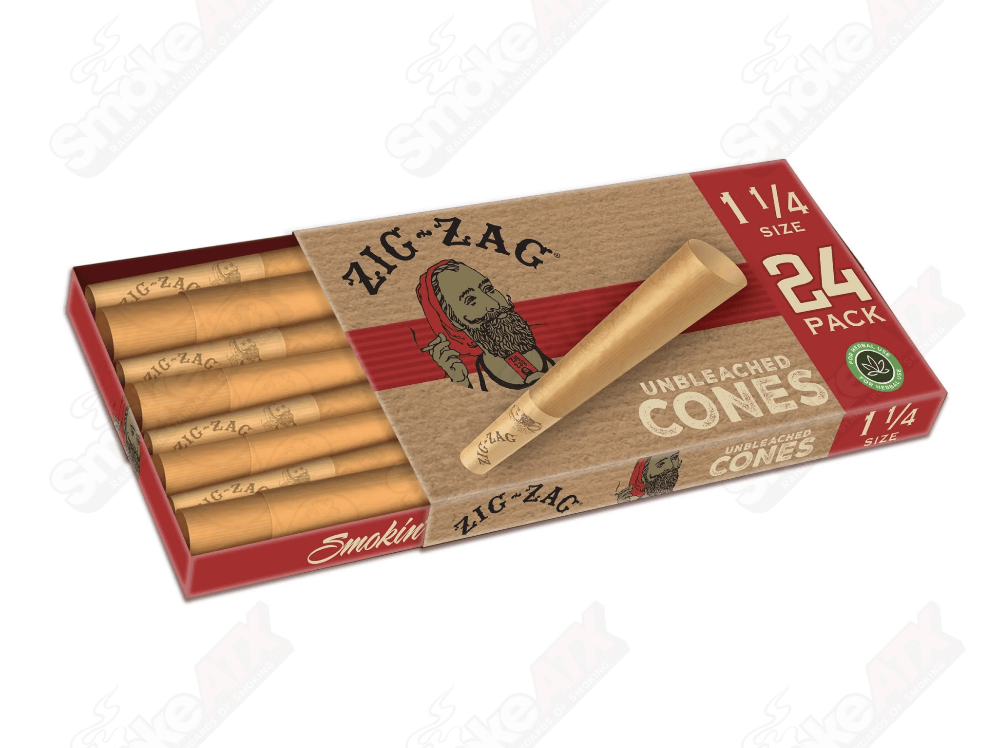 Set of 24 Zig Zag unbleached 1 1/4 rolling cones for rolling cigarettes, arranged in a neat pack.