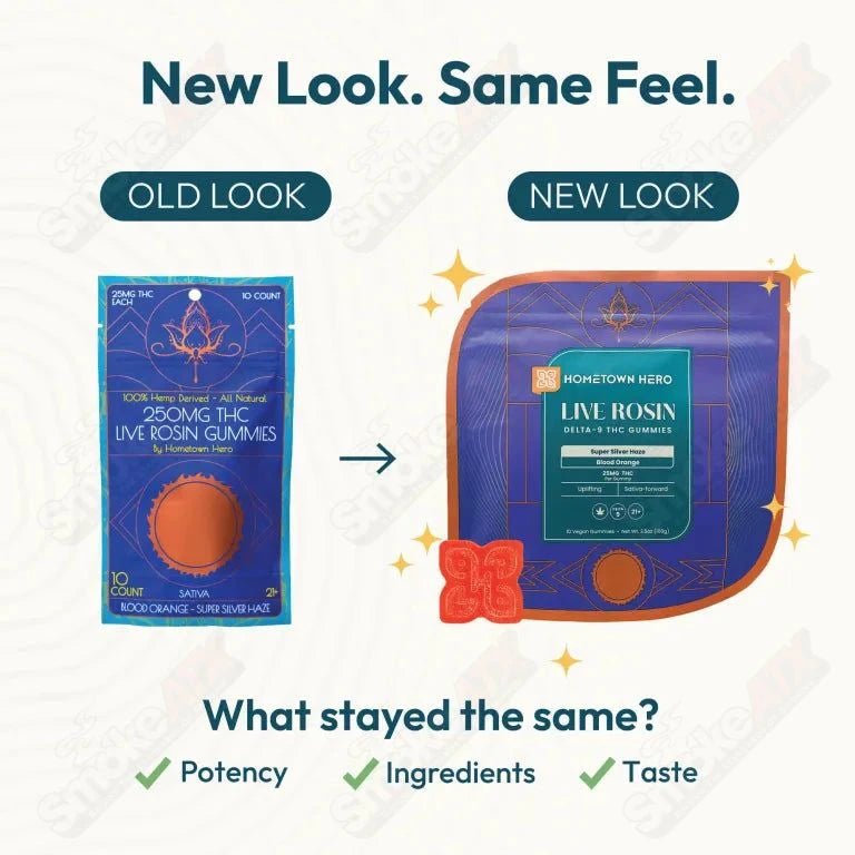 Hometown Hero Blood Orange Delta-9 Live Rosin Gummies, hemp THC edibles with vibrant orange flavor and gummy texture.