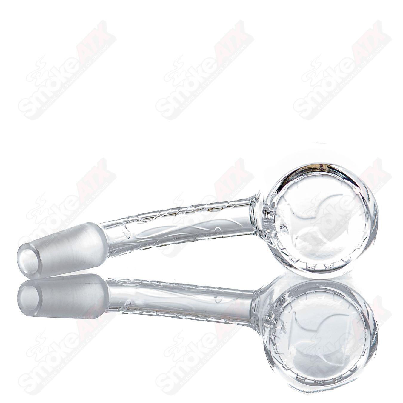 25mm flame-polished 10/45 quartz grail by Toro Glass, clear glass with a smooth, curved shape and intricate detailing.