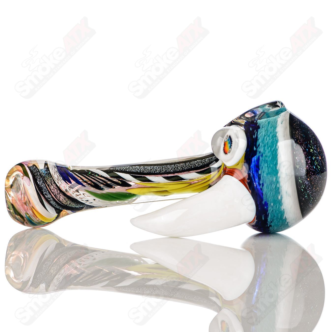 Colorfully worked IO spoon pipe by Jeremy from Oregon, handcrafted heady glass hand pipe with vibrant 28-color design.