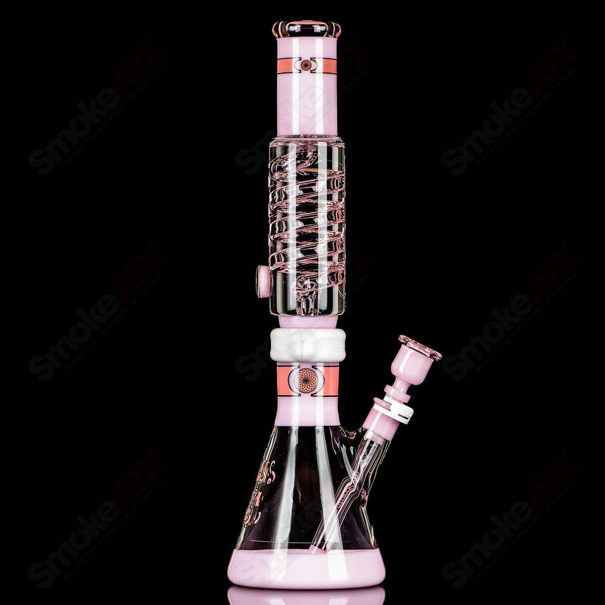 Illadelph 2-piece 15-inch Milky Pink full-color signature coil condenser and beaker base glass set for heady smoking accessories.