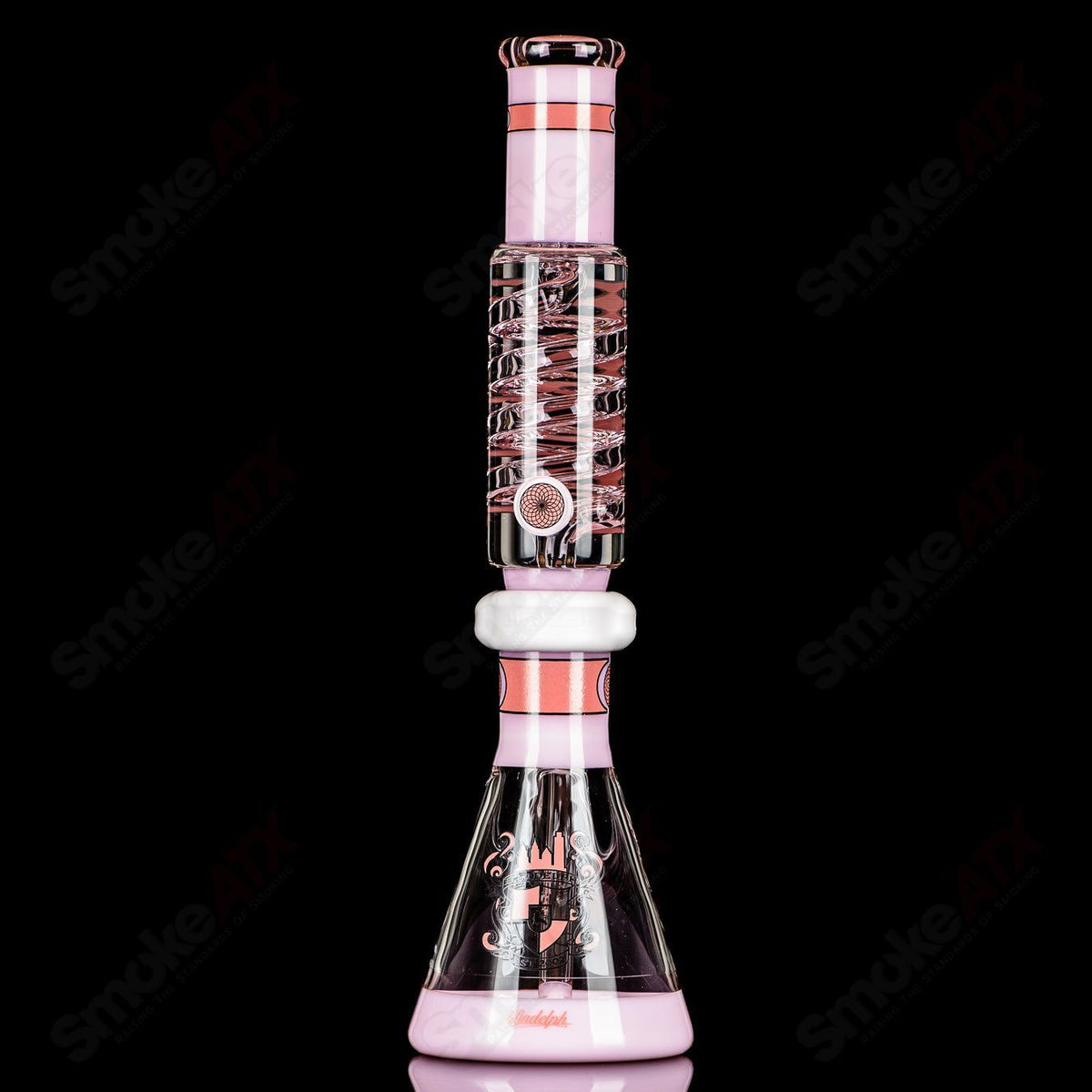 Illadelph 2-piece 15-inch Milky Pink beaker set with full-color signature coil condenser and base, heady glass design.