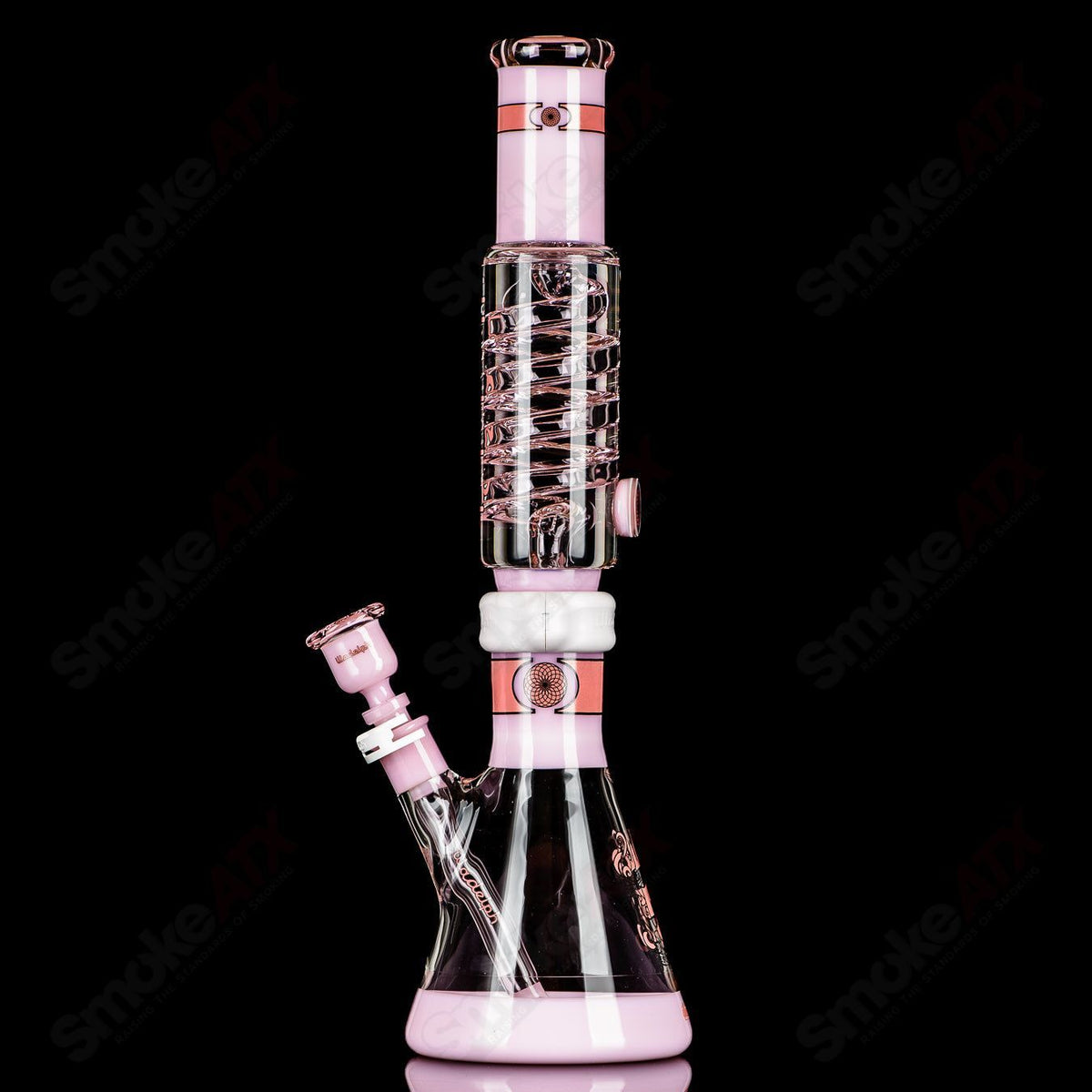 Illadelph 2-piece 15-inch Milky Pink beaker set with full-color signature coil condenser and base, heady glass smoking apparatus