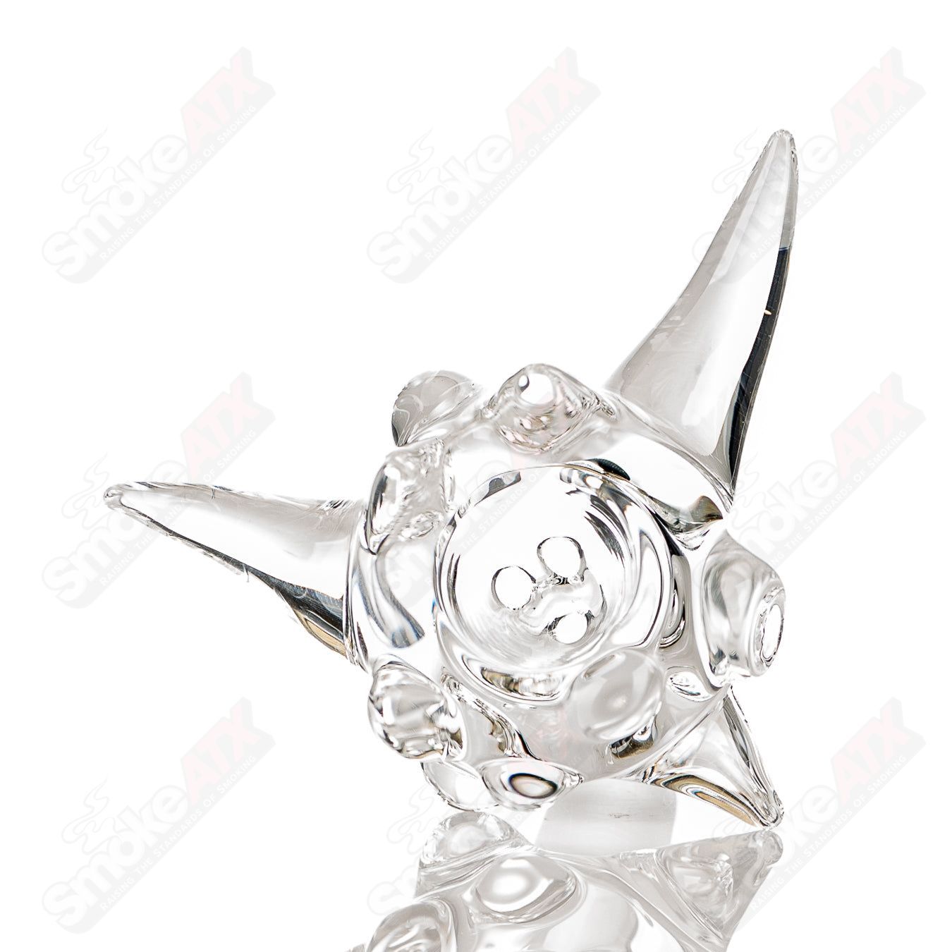 Clear 14mm worked horn bowl by JMass, heady glass bowl with detailed horn design for smoking accessories.