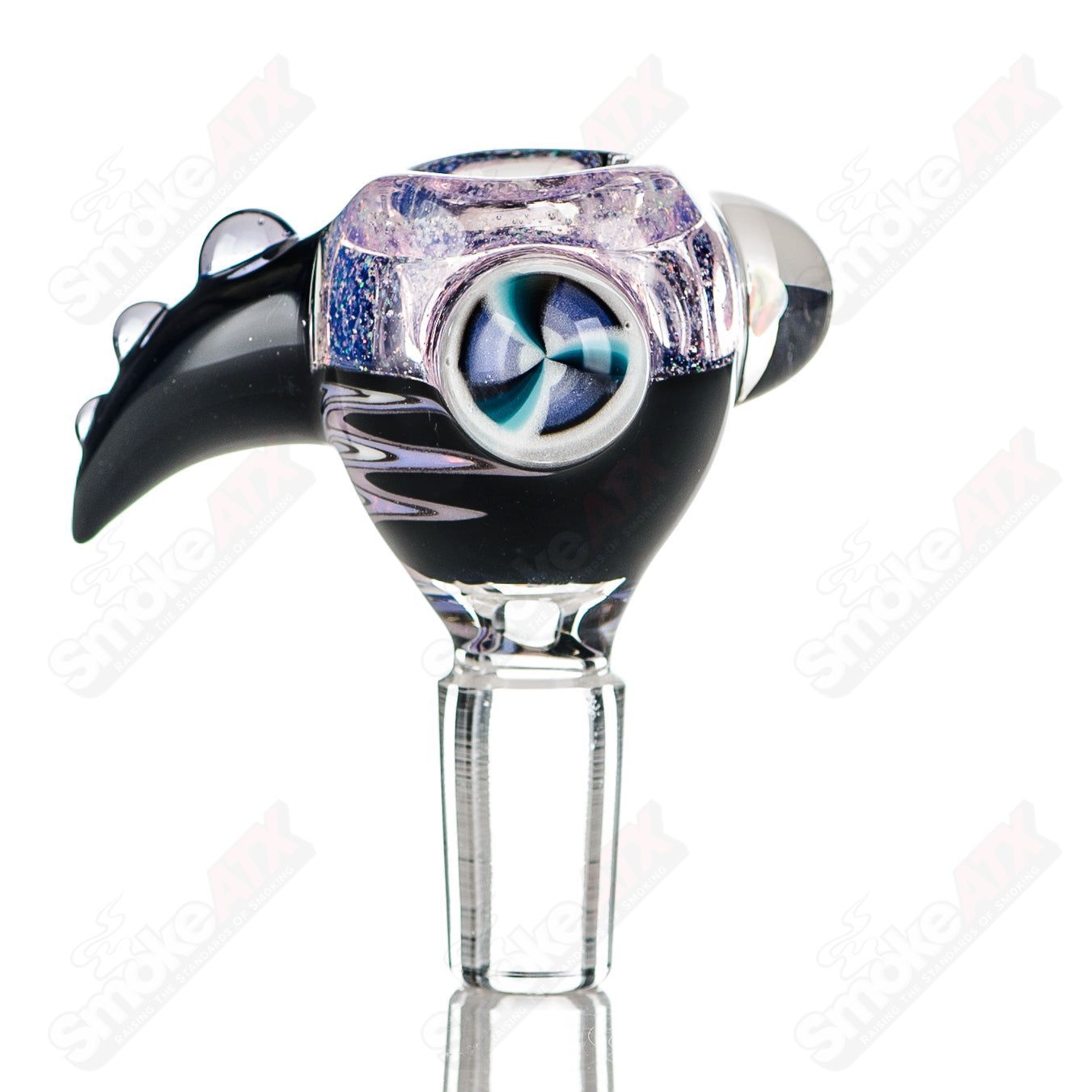 Color worked 14mm slide bowl by Jeremy from Oregon, heady glass piece with vibrant design and smooth bowl shape.