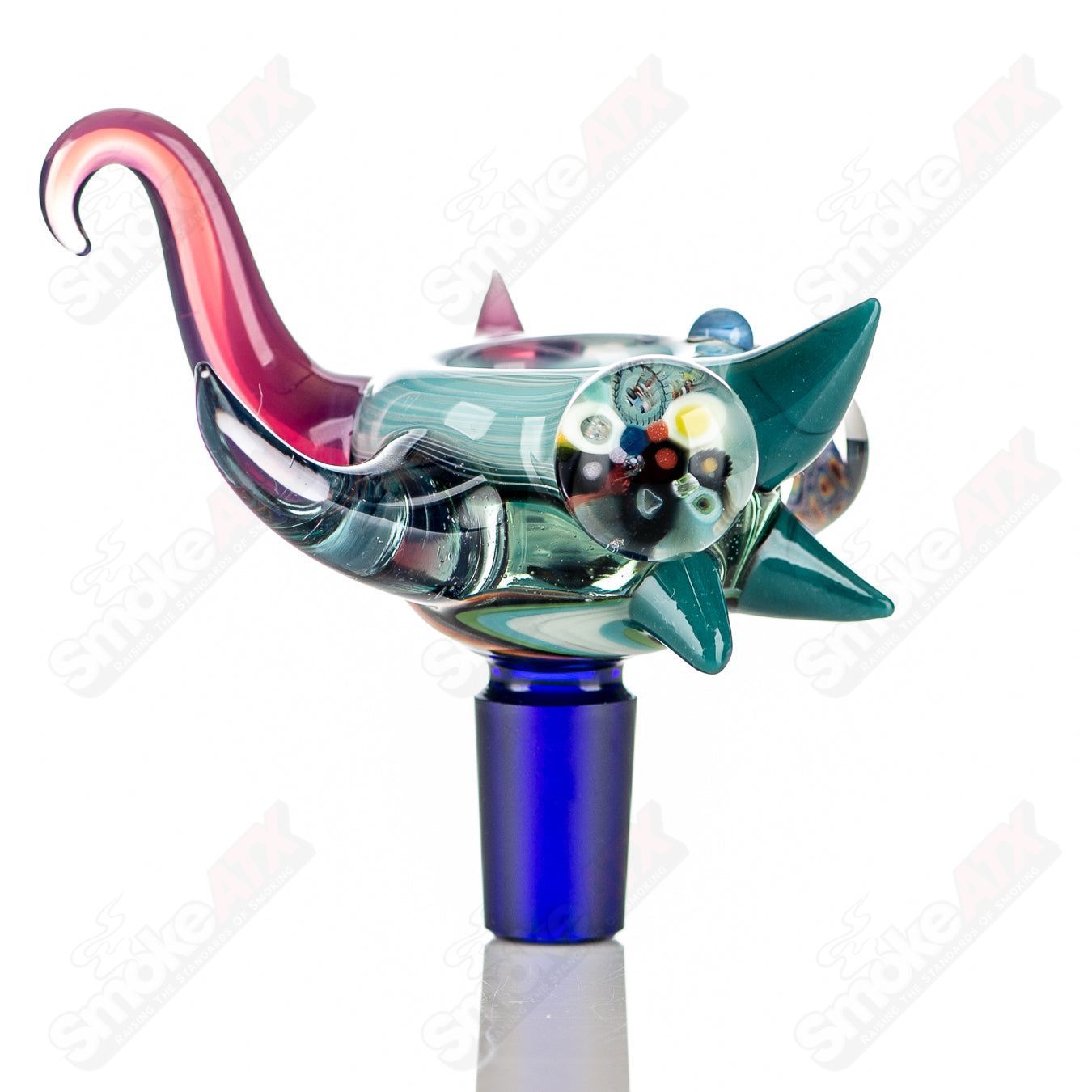 JMass 14mm full-color worked horn milli bowl for heady glass, featuring intricate horn design and vibrant colors.