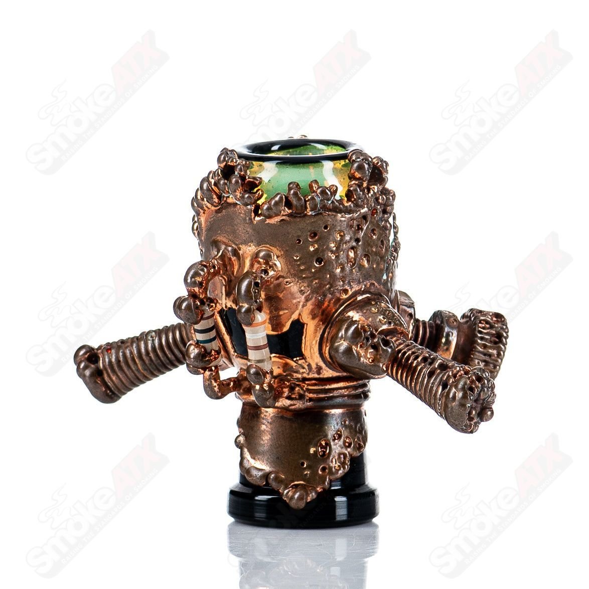 Snic Glass 14mm Slyme Electroformed Dome, heady glass accessory with vibrant green and gold electroformed details.