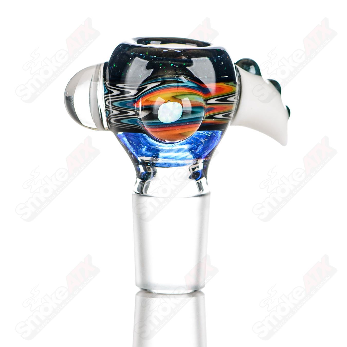 Color worked glass slide bowl by Jeremy from Oregon, 18mm heady glass bowl with intricate color design for smoking accessories.