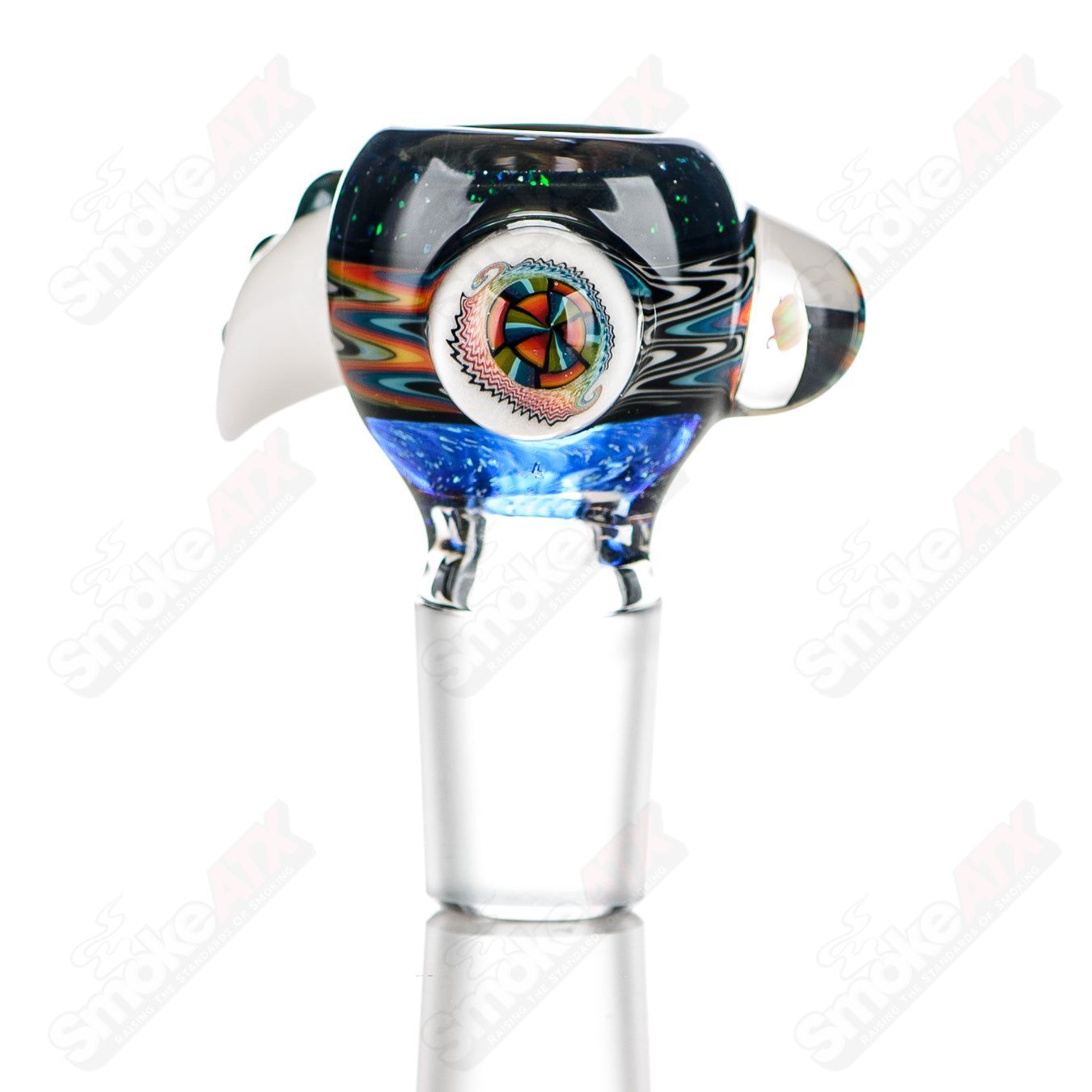 Color worked 18mm slide bowl by Jeremy from Oregon, heady glass piece with vibrant design and smooth bowl shape.