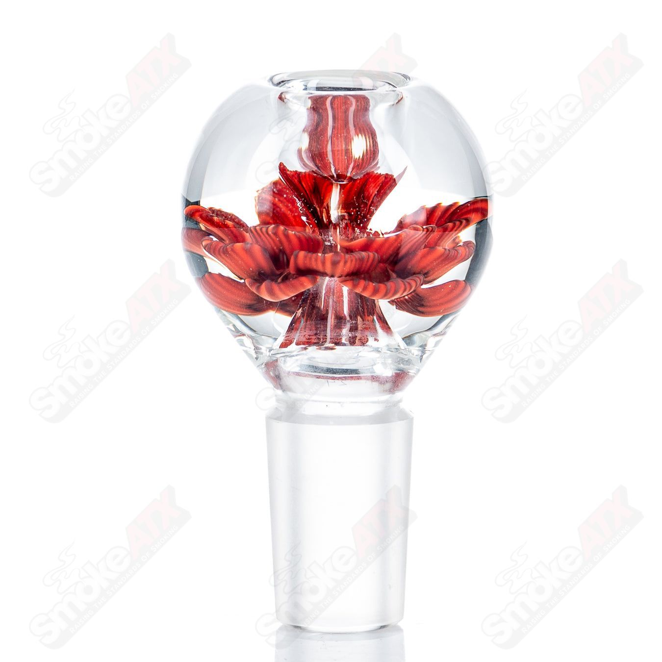 Swan Glass Flower Marble Bowl, 18mm heady glass bowl with colorful flower marble design, detailed close-up of glass craftsmanship.