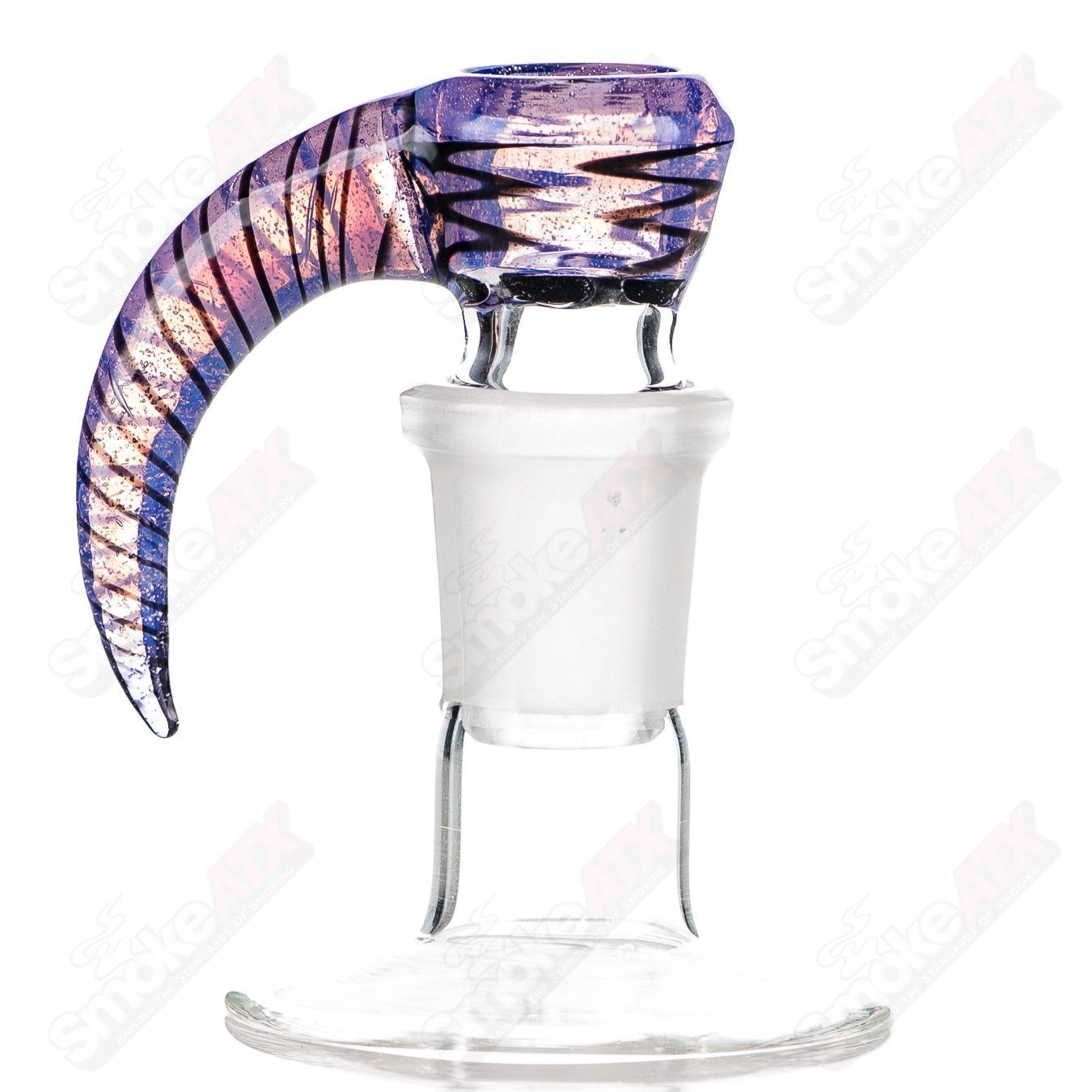 Colorful 18mm heady glass 4-hole slide bowl by Texas Tubes with worked design and vibrant colors.