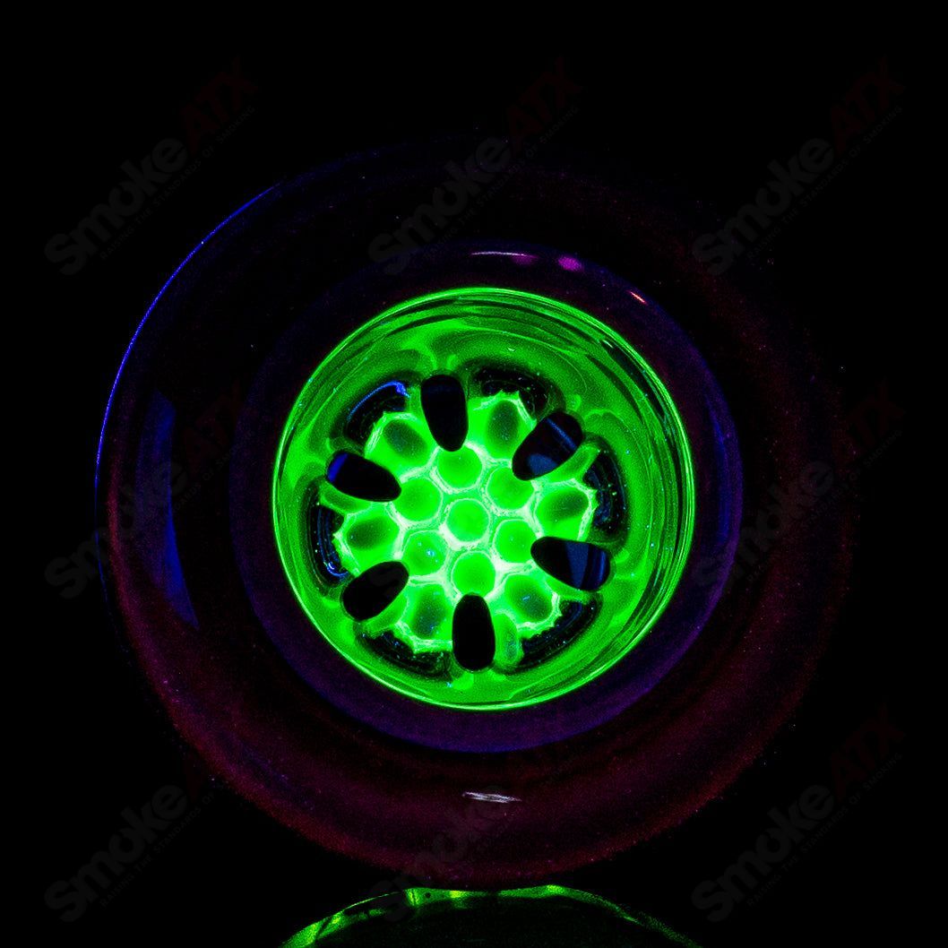 Mobius #3 65T V5 Hybrid Series stereo matrix glass waterpipe with intricate design and clear glass construction.
