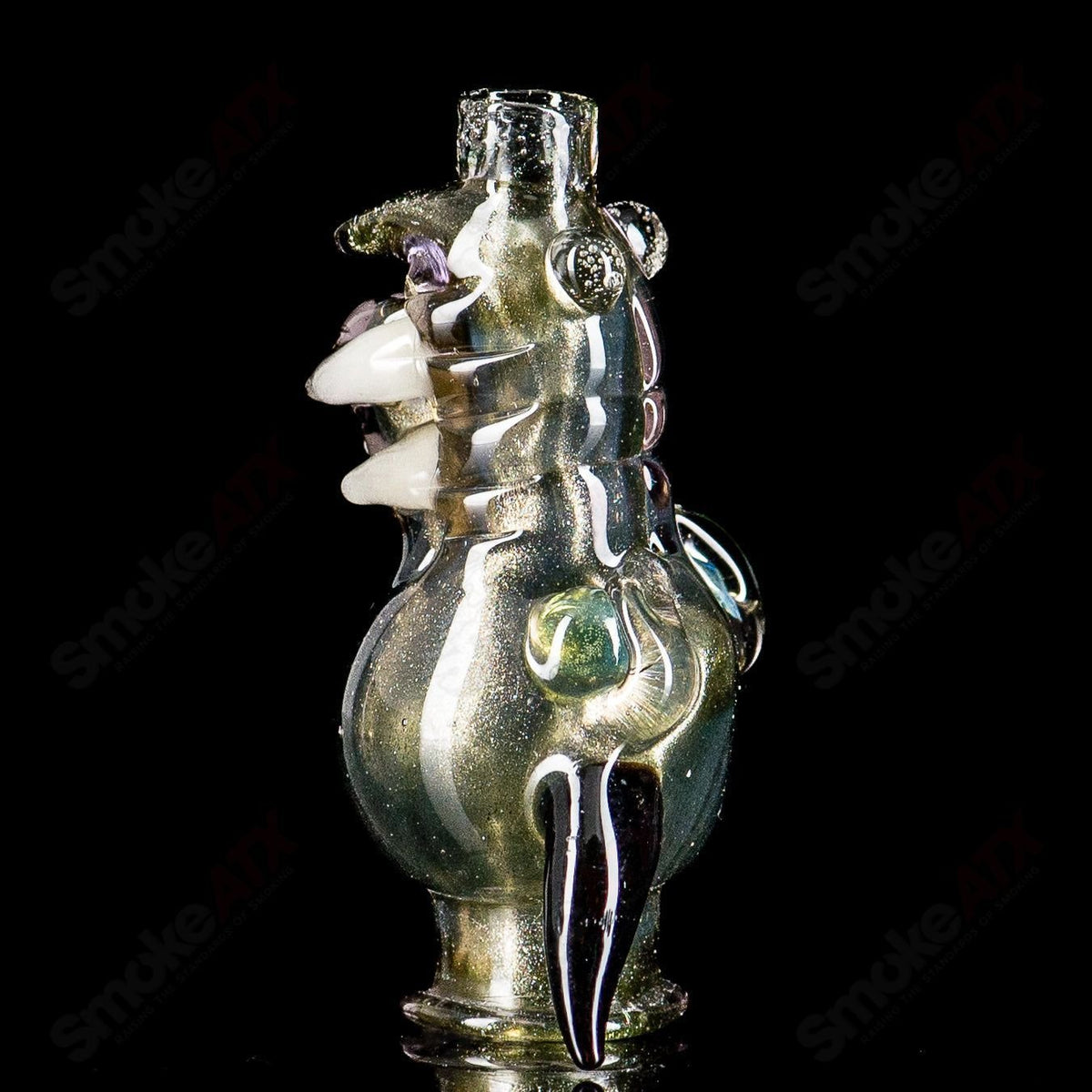 Glass Dragon Pivot Mouthpiece by Tony Kazy for Puffco Tops, featuring intricate dragon design and clear glass construction.