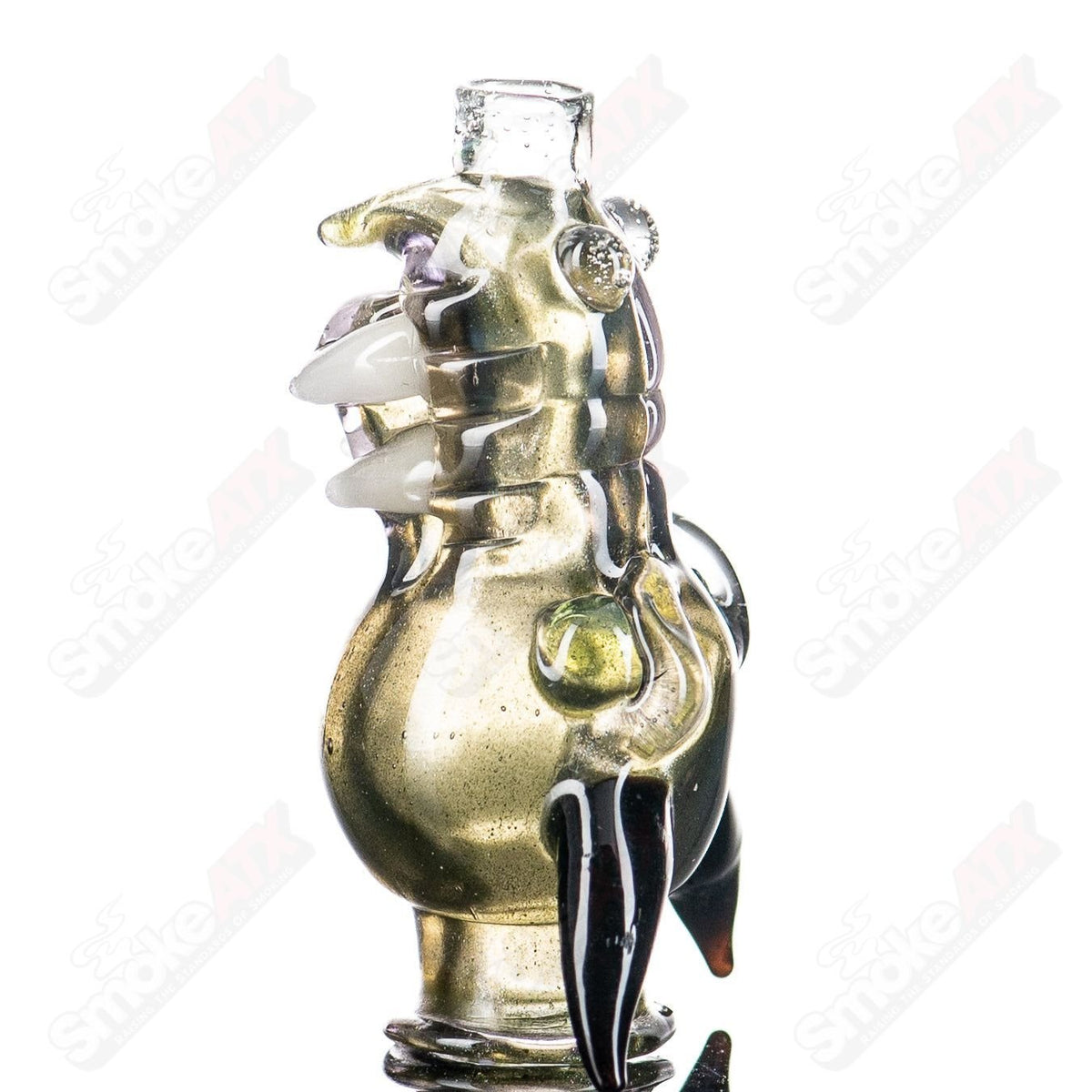 Glass Dragon Pivot Mouthpiece by Tony Kazy for Puffco Tops, featuring detailed dragon design and clear glass construction.