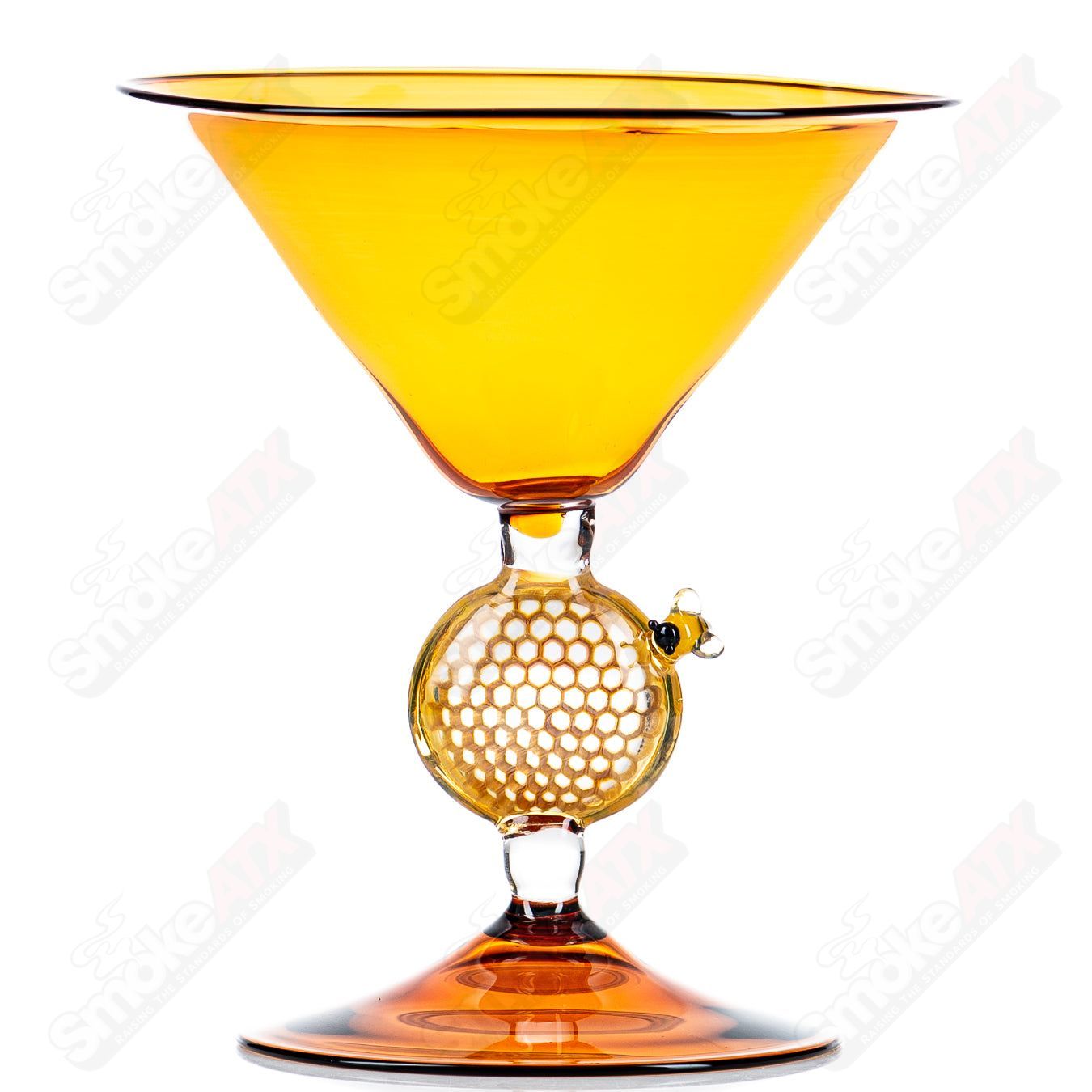 Heady Glass 3 Martini Honey Glass by Joe P Glass, a clear cup with a honey-colored tint and intricate design details.