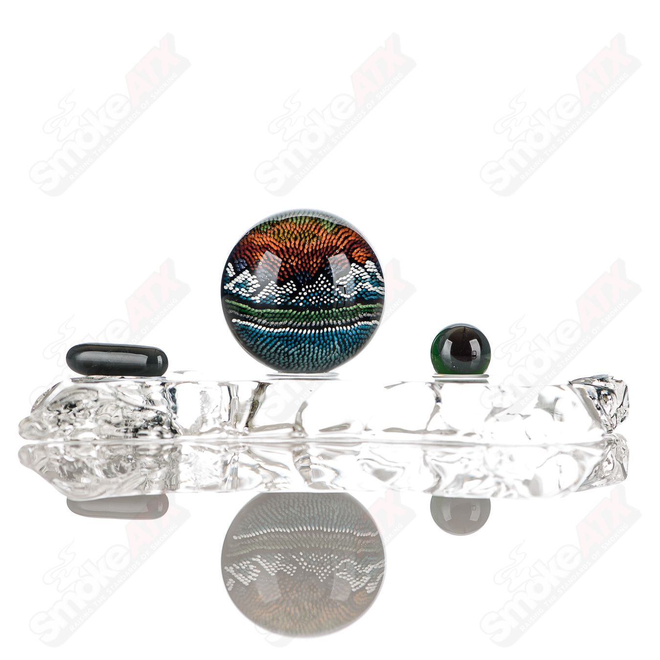 Three Mountain Slurper marble heady glass set by JH Glassworks, featuring colorful marble accents and intricate glasswork.