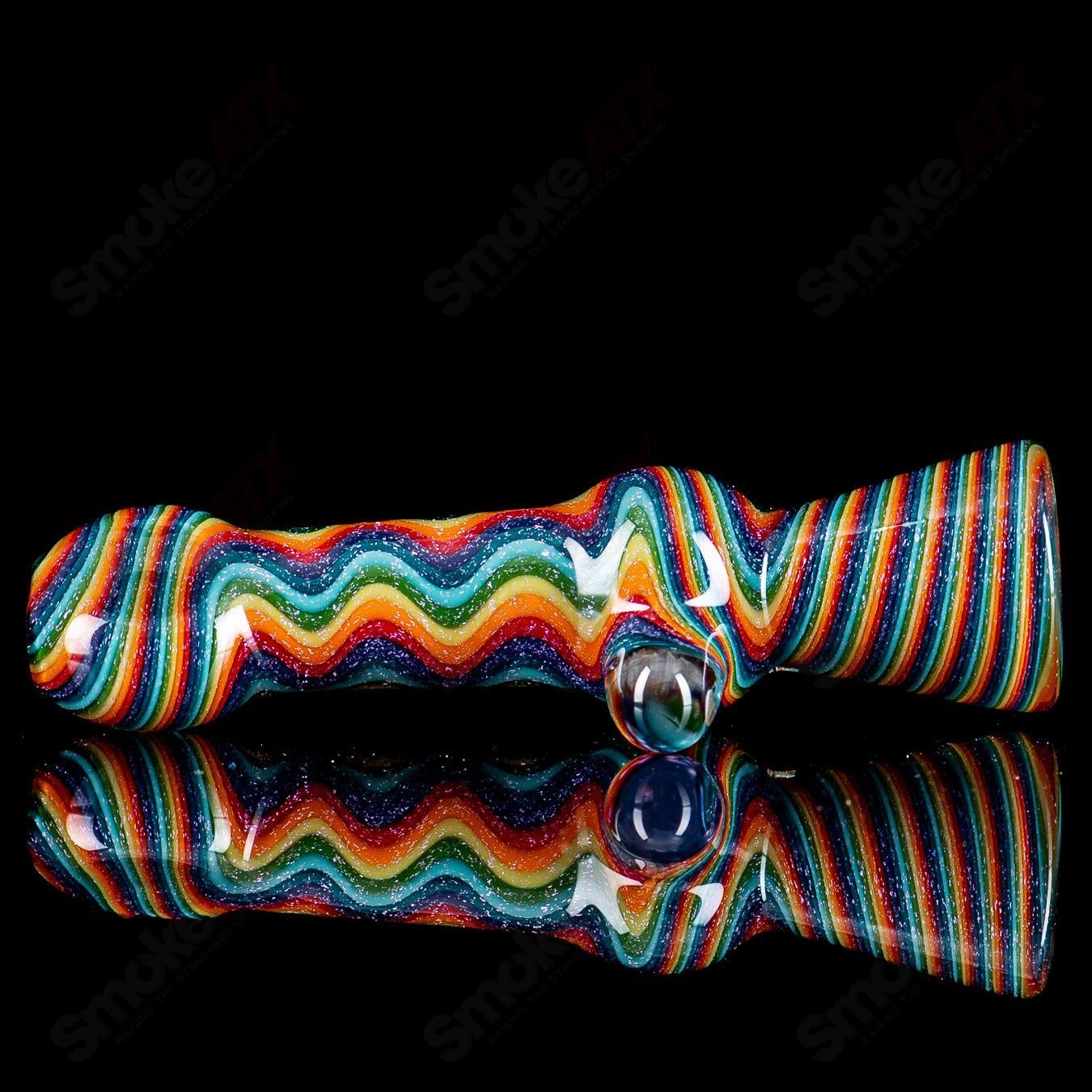 Glass Rainbow Dichro Line Work Chillum by Shane Smith, featuring colorful rainbow and dichroic glass design.