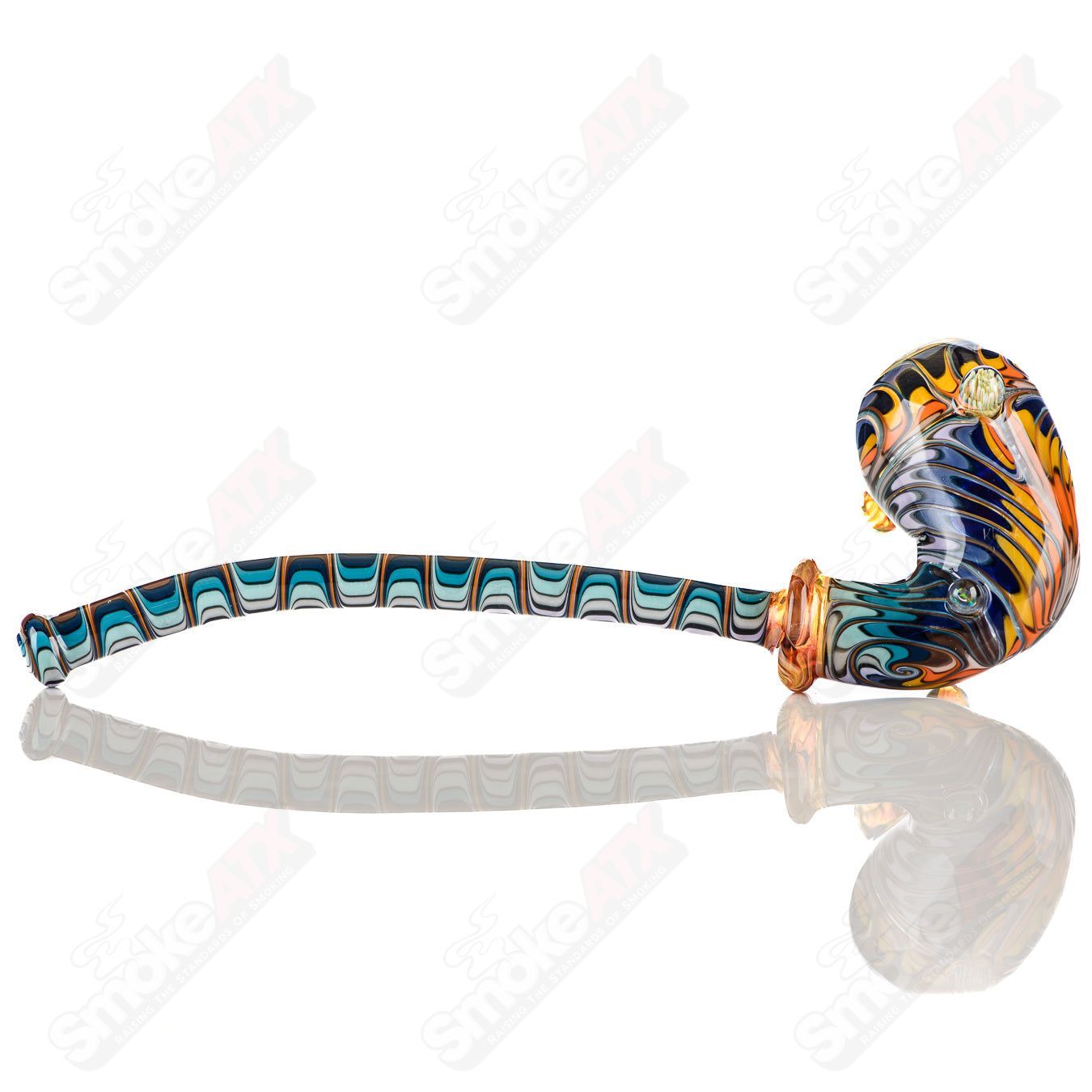 Colorful Gandalf-themed heady glass pipe by Katy Wright Glass featuring intricate worked color details.