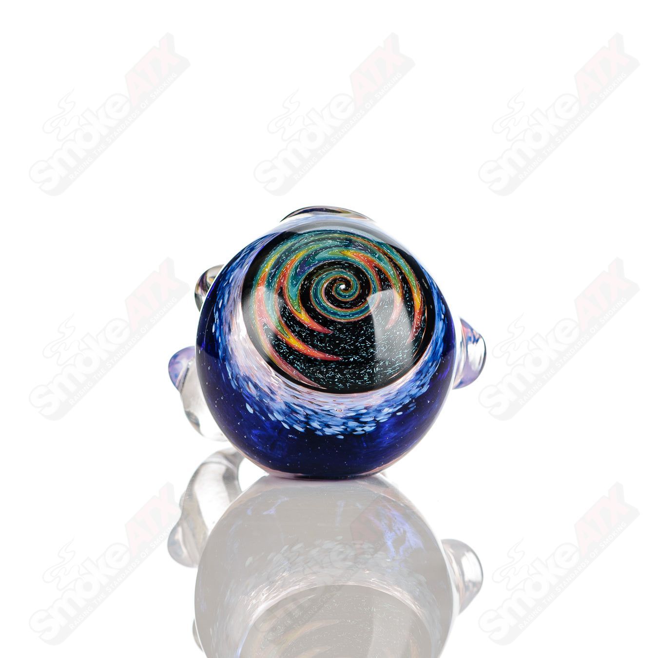 Colorfully worked IO spoon pipe by Jeremy from Oregon, handcrafted heady glass hand pipe with vibrant 32-color design.