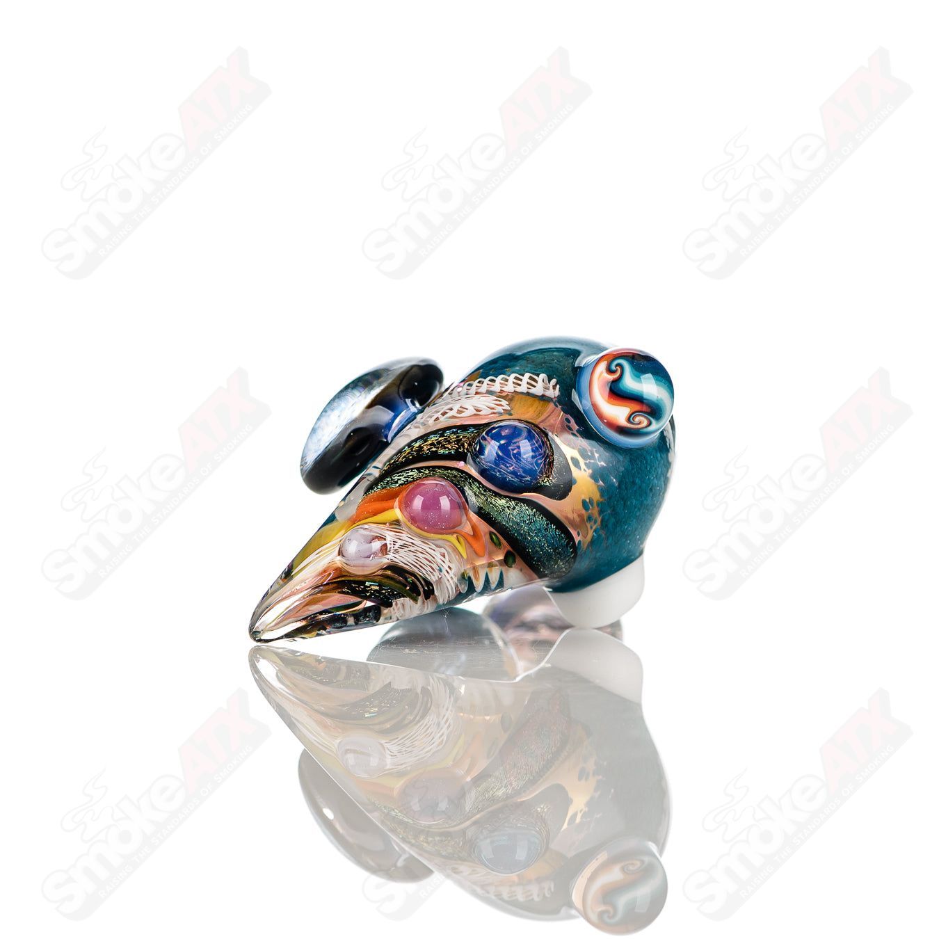 Colorfully worked IO Sherlock hand pipe by Jeremy from Oregon with intricate 35-color design and classic Sherlock shape.