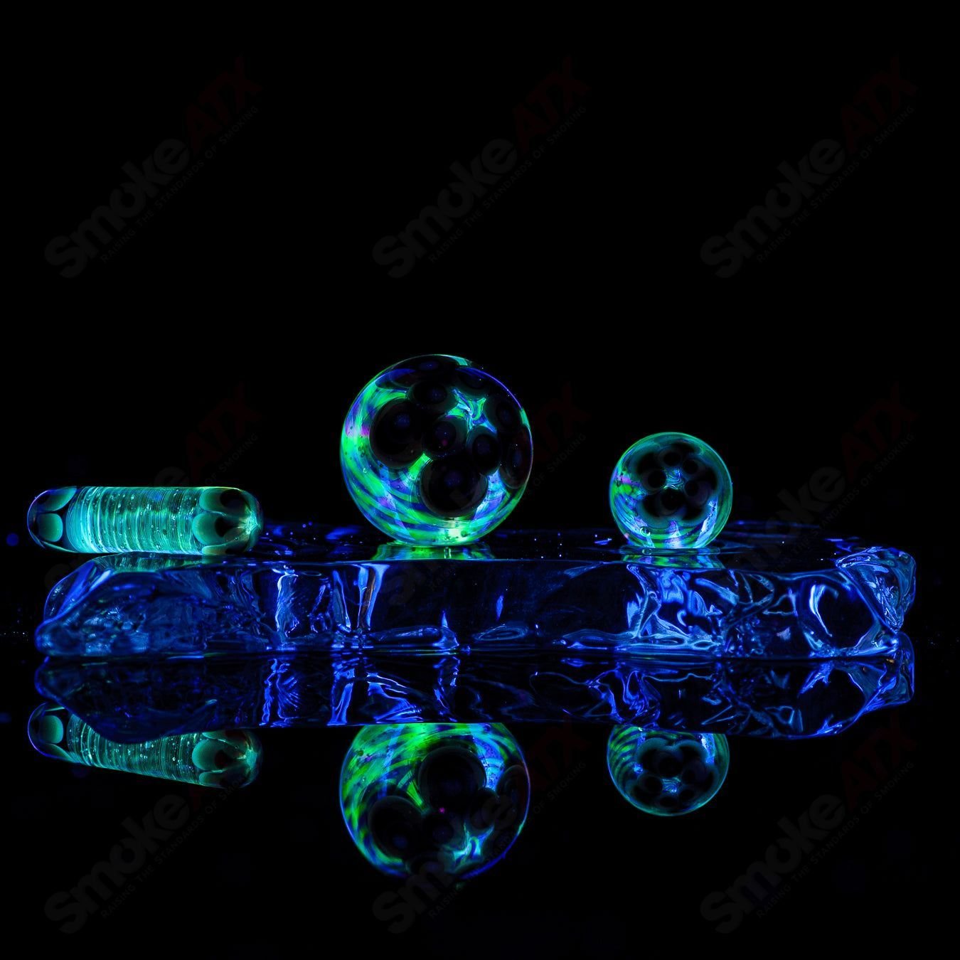 3pc UV Dotstack Cropal (Gold Ruby/ Citrine/ Lucy/ Galaxy/ Lotus) Slurper Set Indo Glass - Smoke ATX