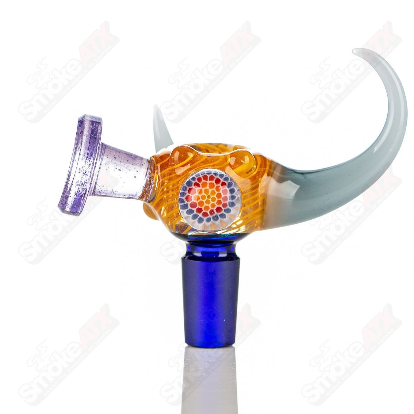Colorful Horn Milli Bowl by JMass, 14mm full color worked heady glass bowl for smoking accessories.