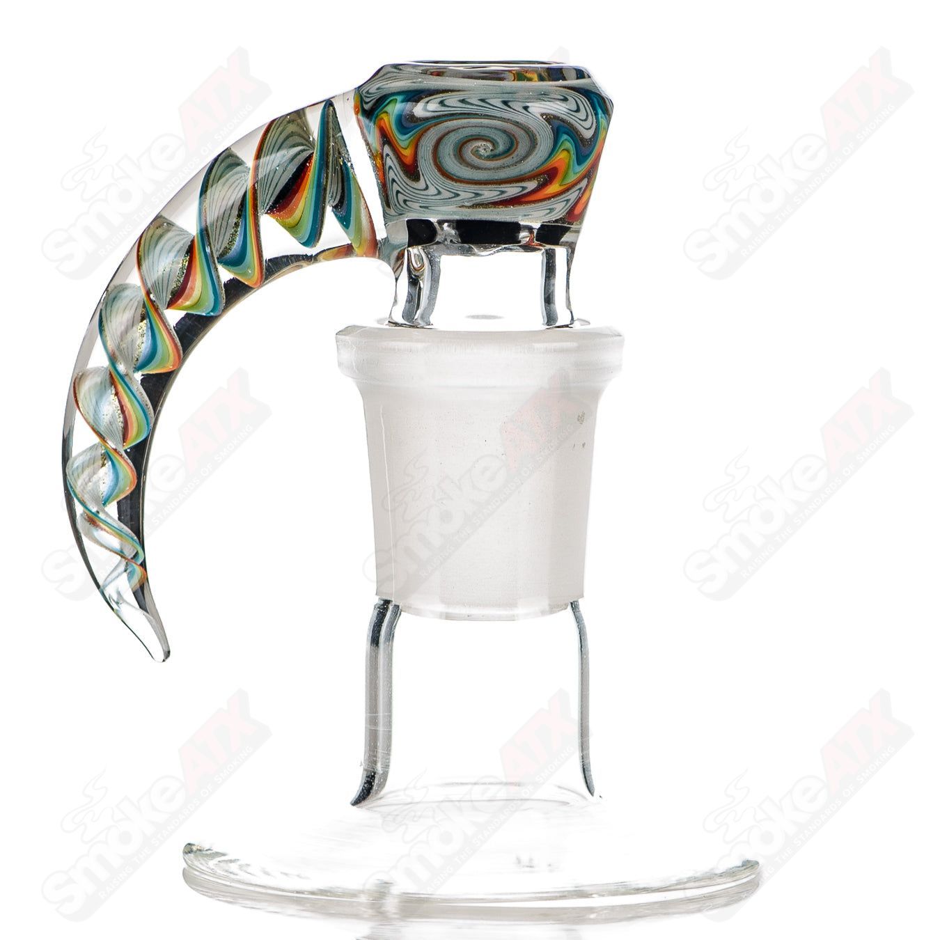 Colorful 18mm Worked 4-Hole Slide for Texas Tubes Bowls, featuring vibrant design and sturdy glass construction.