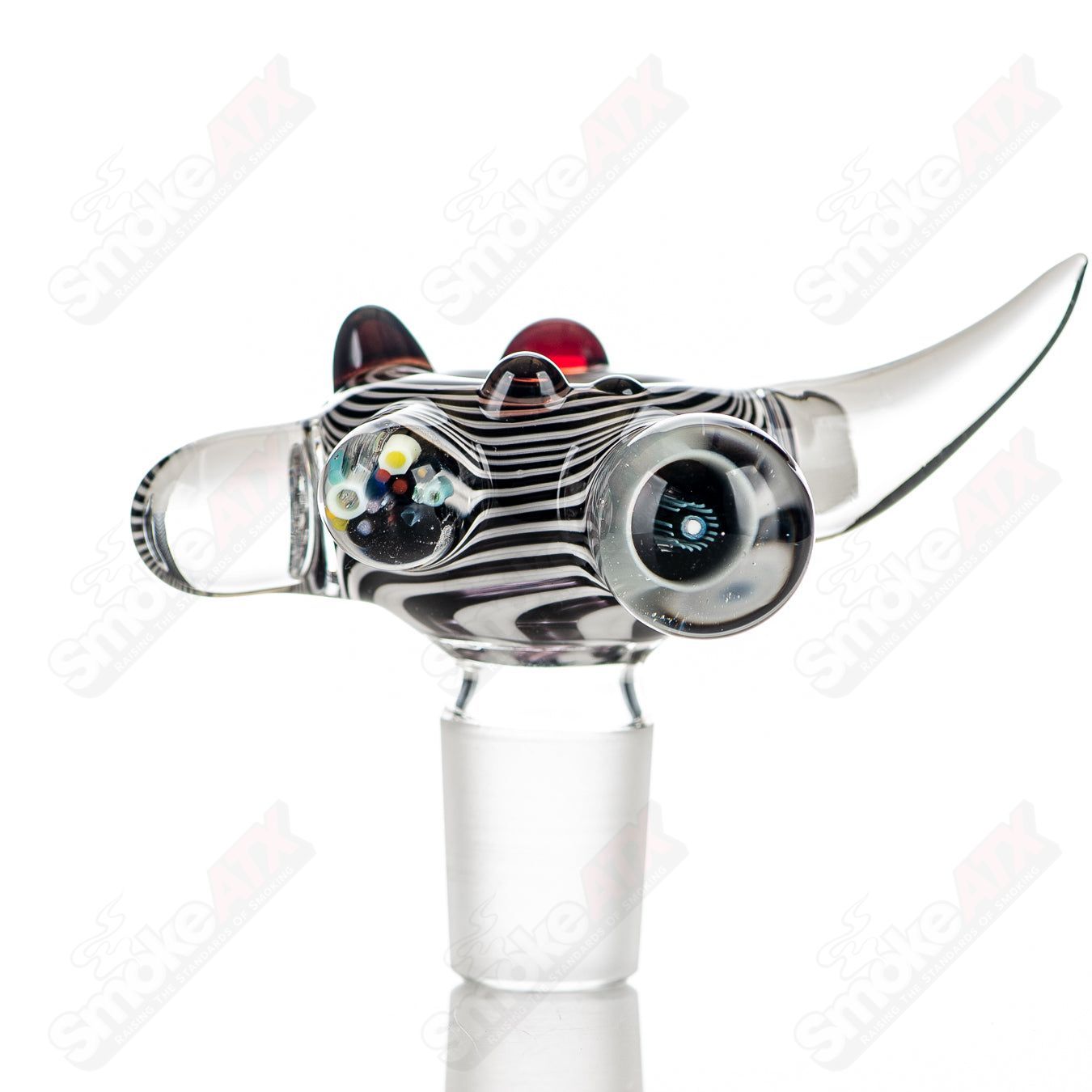 JMass 19mm full color worked horn Milli bowl for heady glass pipes, featuring vibrant horn design and intricate craftsmanship.