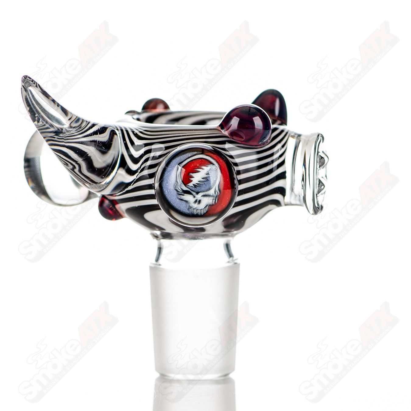 JMass 19mm full color worked horn milli bowl for heady glass pipes, featuring vibrant horn artwork and intricate design.