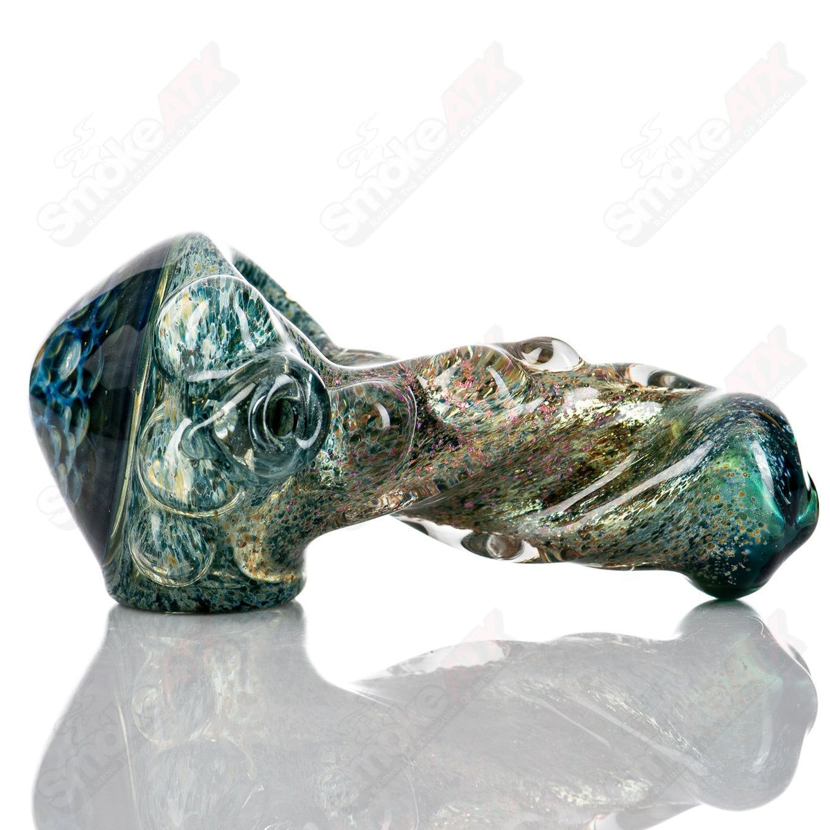 Molten Imagination Dragon Skin hand pipe with honeycomb glass design, featuring intricate dragon scale patterns in vibrant colors.