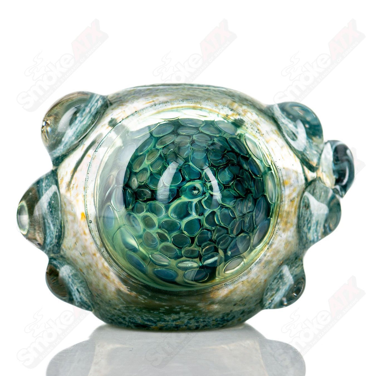 Molten Imagination Dragon Skin glass hand pipe with honeycomb pattern, featuring intricate dragon scale design.