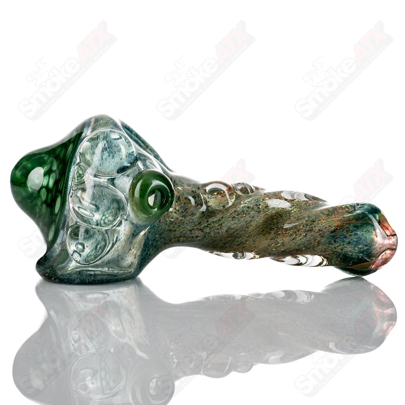 Molten Imagination Dragon Skin hand pipe with honeycomb glass design, featuring intricate dragon scale details.