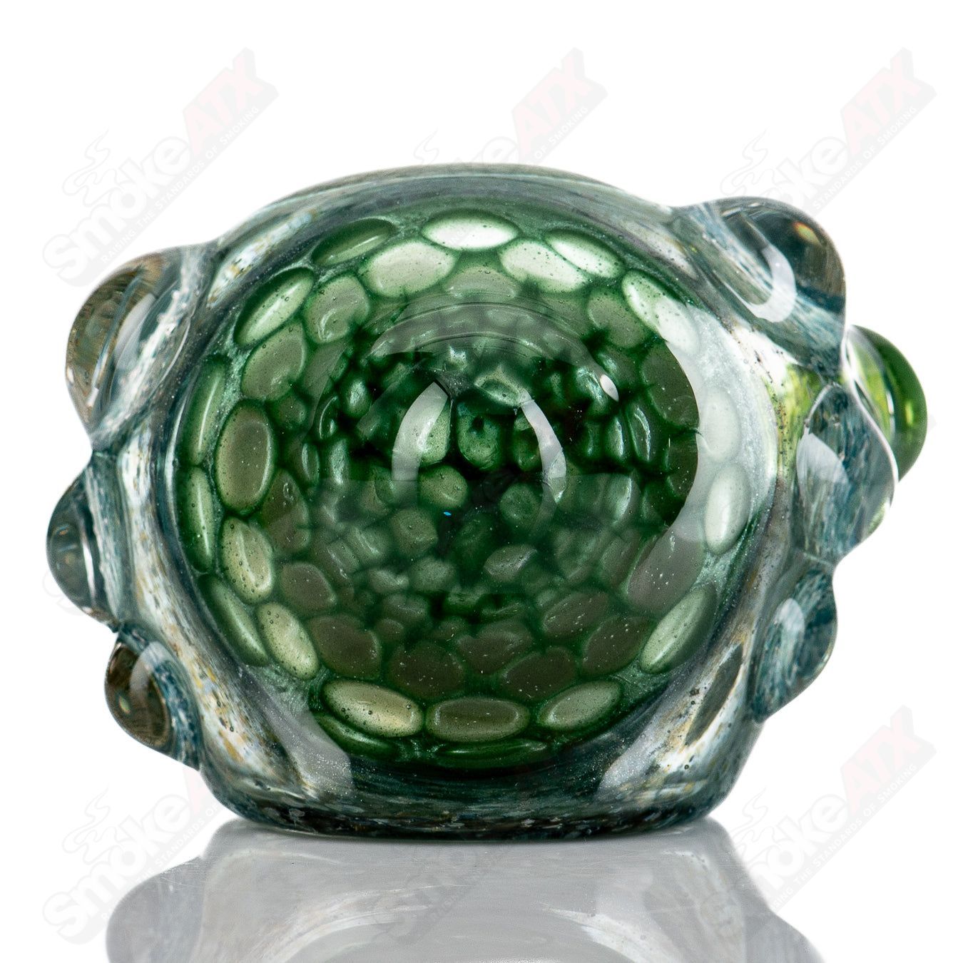 Molten Imagination Dragon Skin glass hand pipe with honeycomb design, featuring intricate dragon scale details.