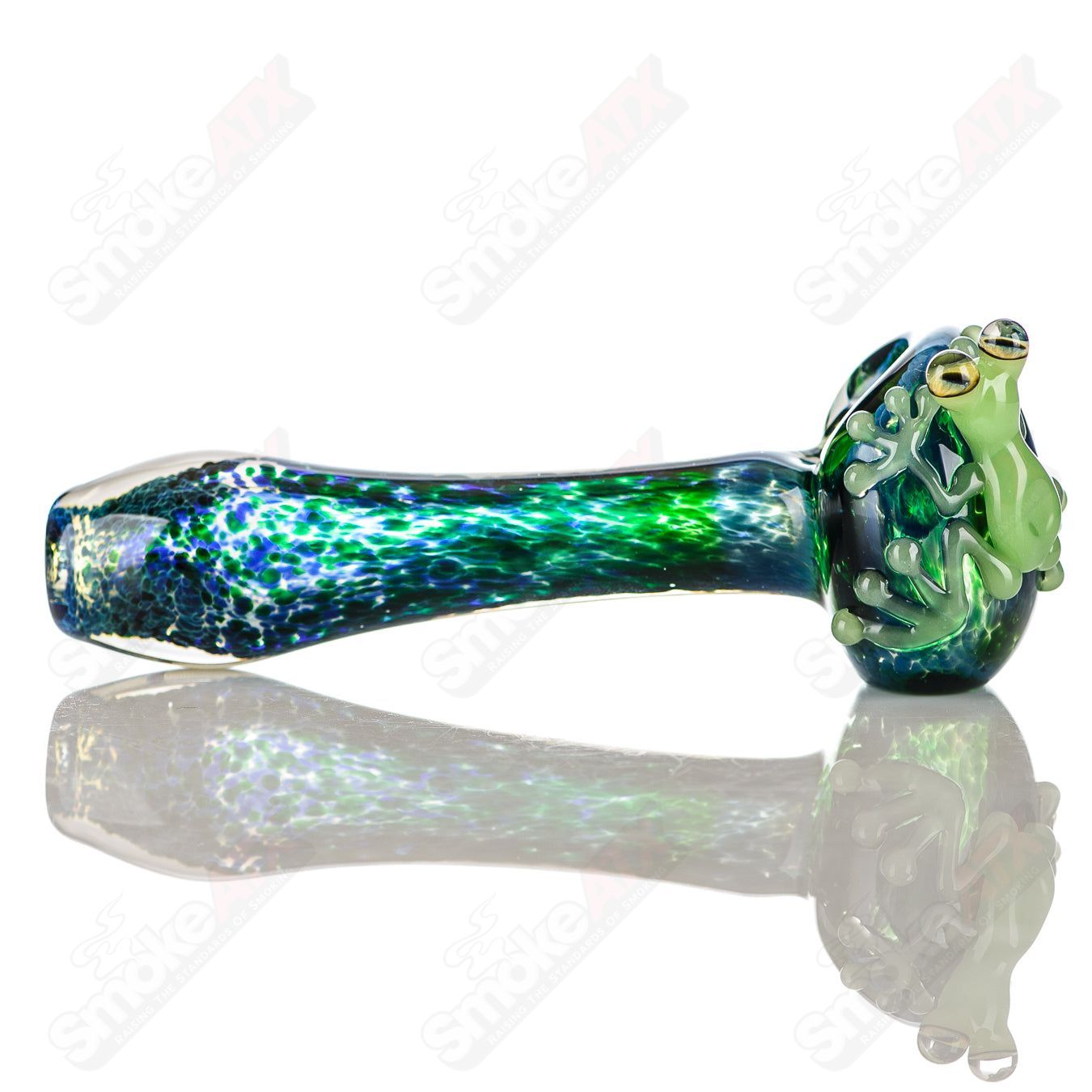 Beezy Glass Frog Spoon Pipe made of clear glass with a detailed frog design, ideal for personal use.