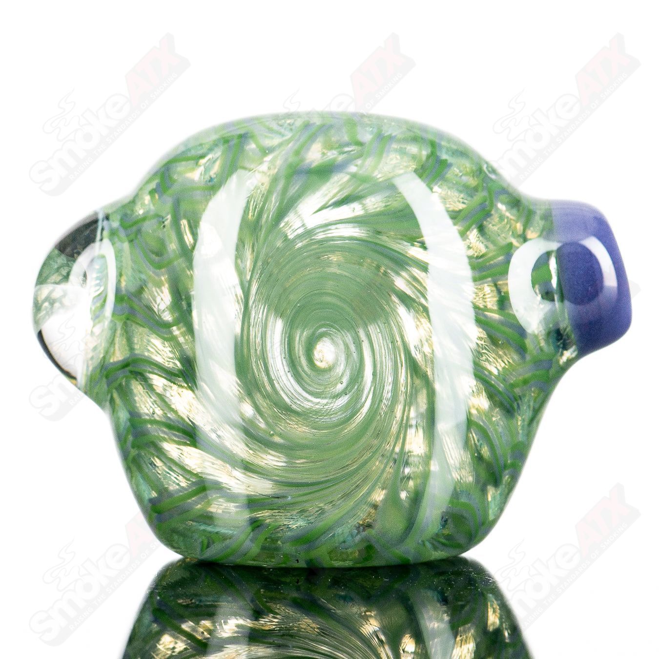JMK Glass #4 Lattice Coil Spoon hand pipe with intricate lattice coil design and clear glass construction.