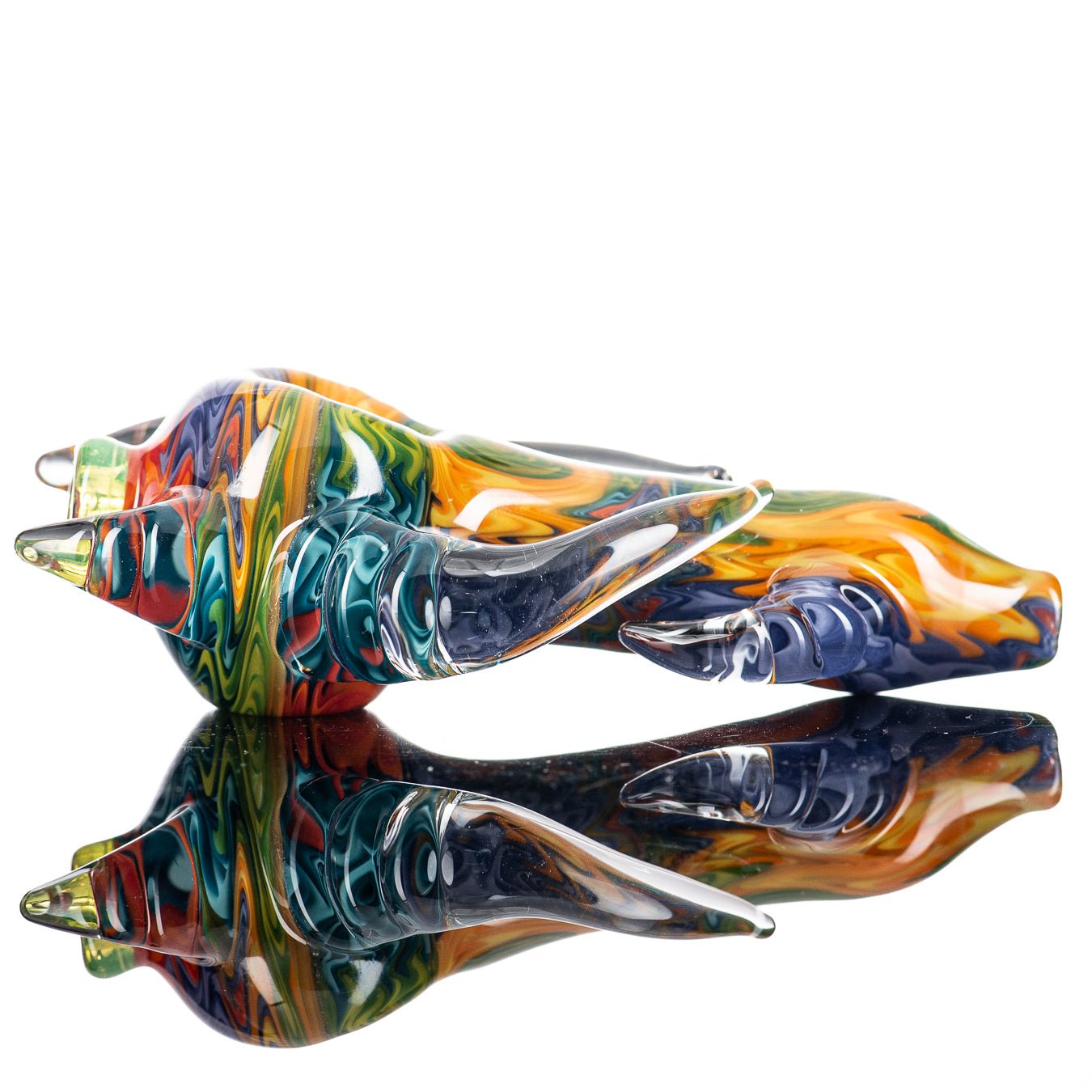 JMK Glass 4-section Re Wig Unicorn Scepter Spoon made of glass, featuring a colorful unicorn and scepter design for hand pipe use.