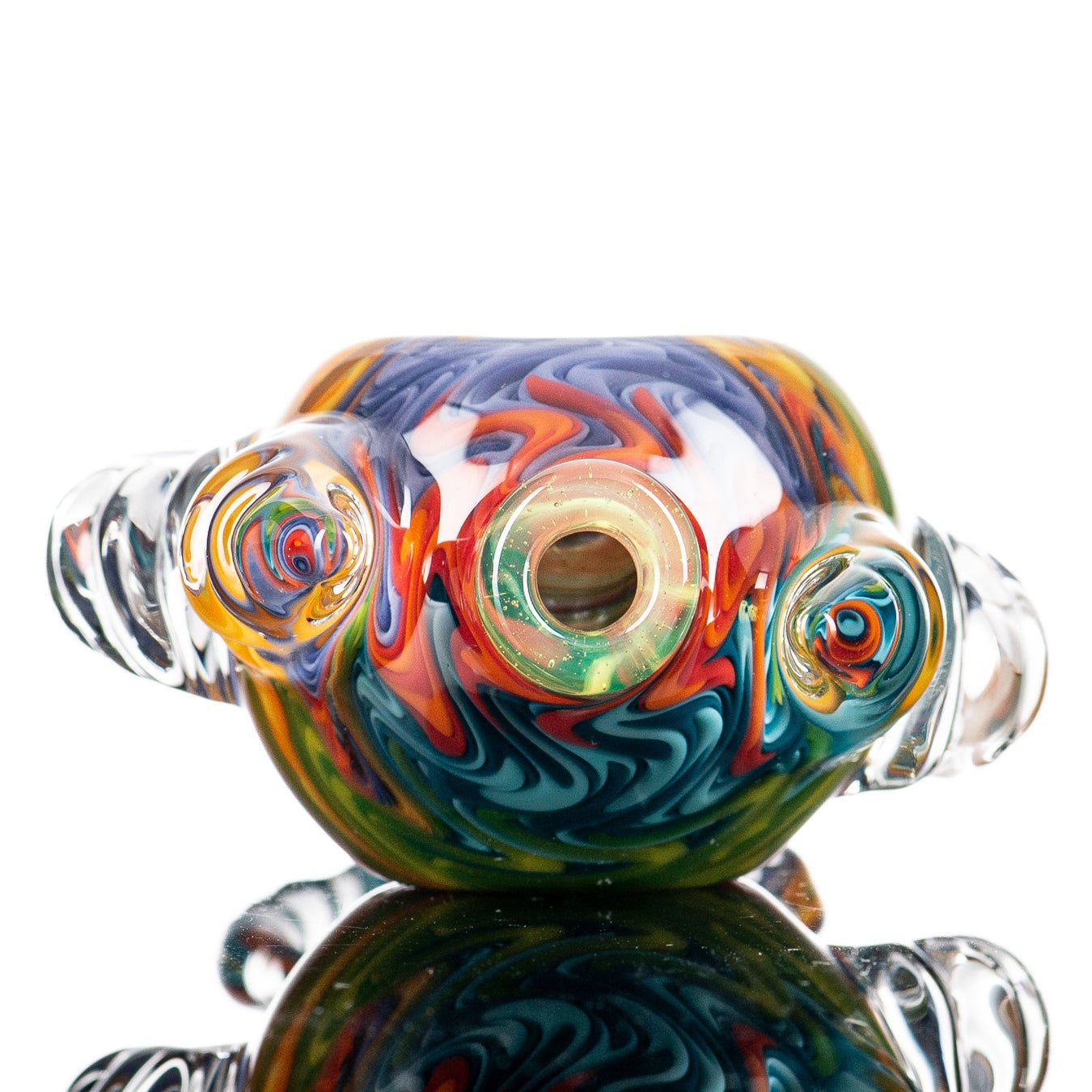 JMK Glass 4-section Re Wig Unicorn Scepter Spoon, a colorful hand pipe with a unicorn scepter design, made of glass.