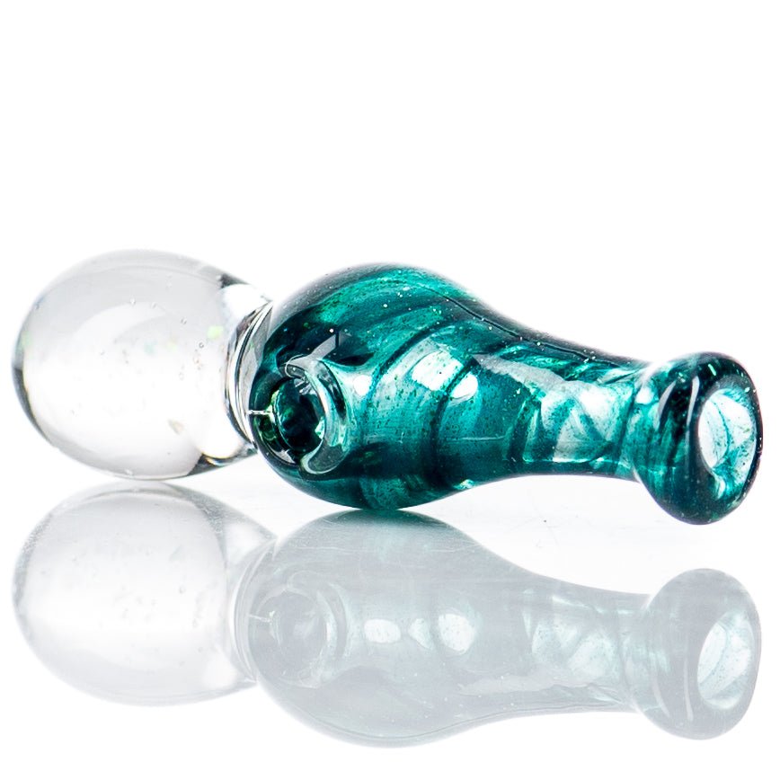 UV-reactive Puffco Joystick heady glass by Geoff Made Glass, designed for Puffco tops with vibrant Indo and geometric patterns.