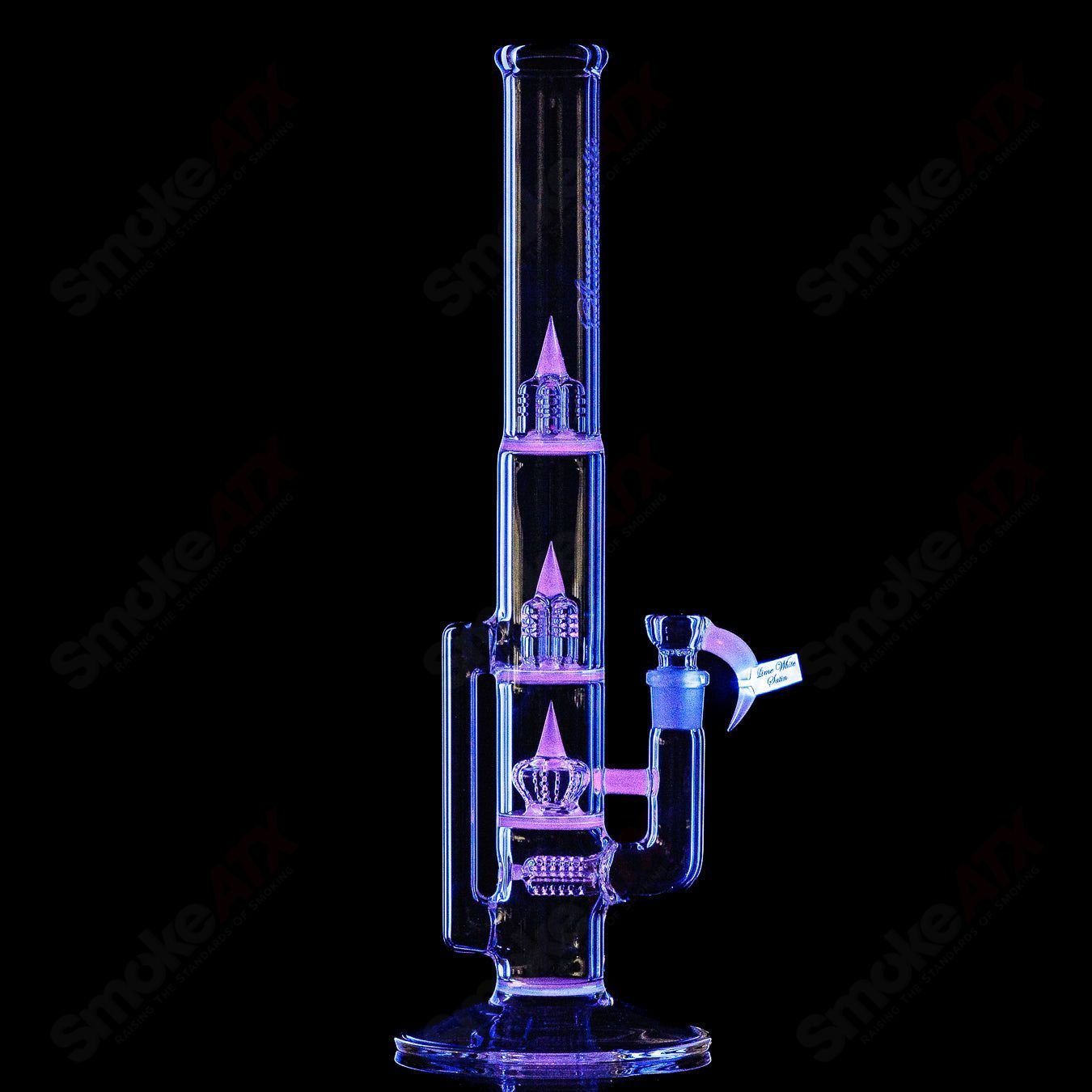 44mm Treecycler Threeline Imperial glass straight tube with splashguard, partial seal accents in Lime White Satin UV by Sovereignty Glass.