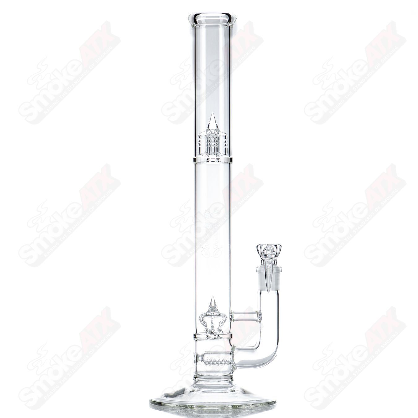 Sovereignty Glass Heady Glass straight tube with 44x4 DG Stemline to Imperial Sovereignty design, clear glass with intricate details.