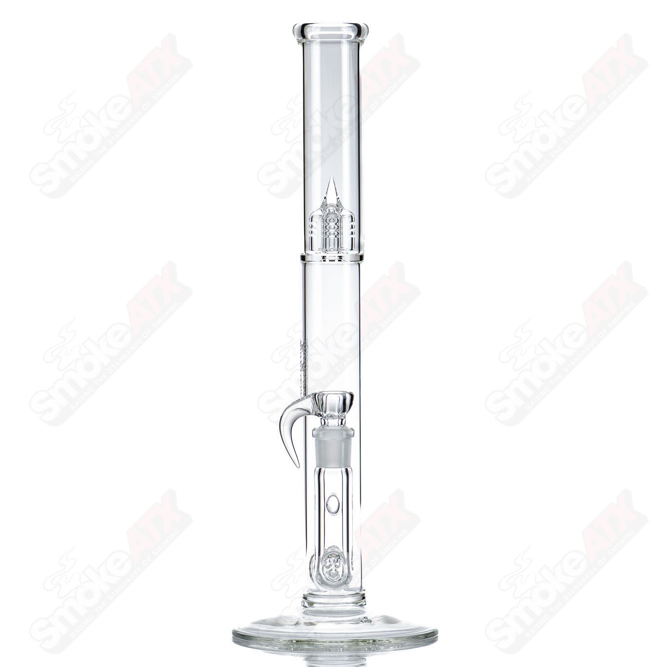 Clear Sovereignty Glass straight tube with three-line design, measuring 44x4 inches, showcasing transparent glass craftsmanship.