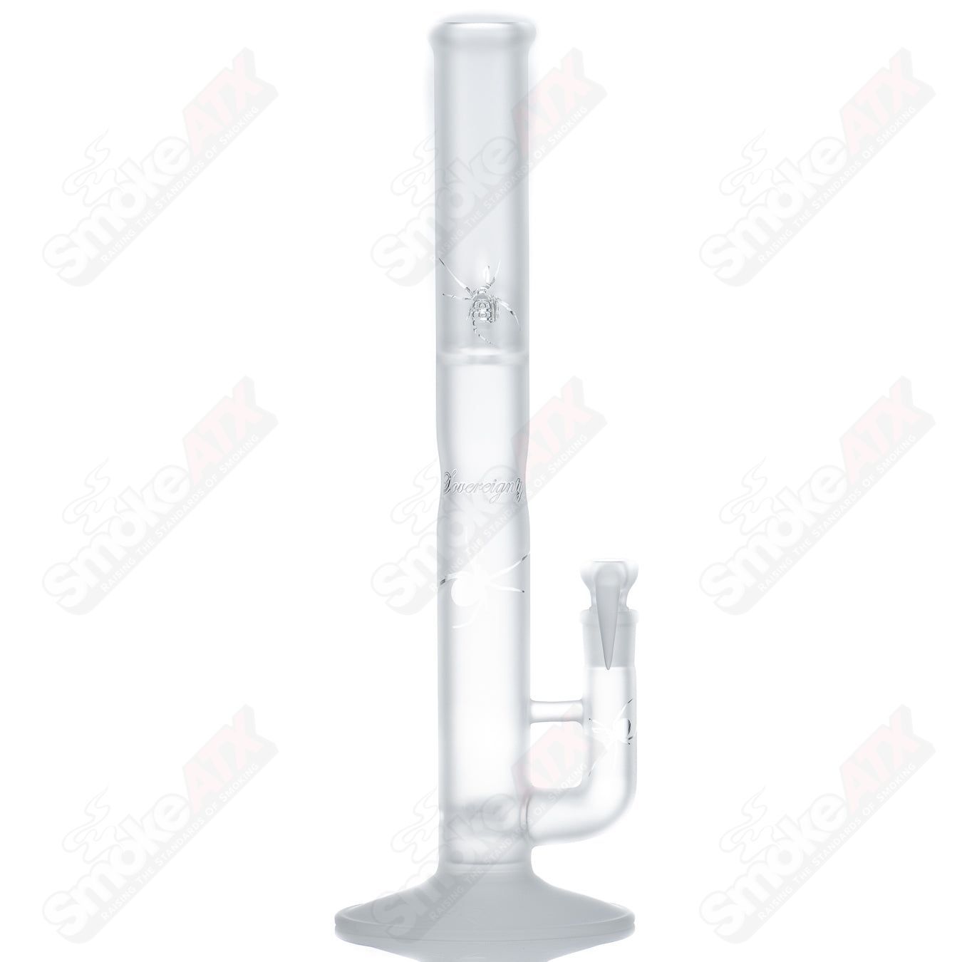 Sovereignty Glass 44x4 straight tube with clear threeline design, body reduction, and Halloween pattern on glass.