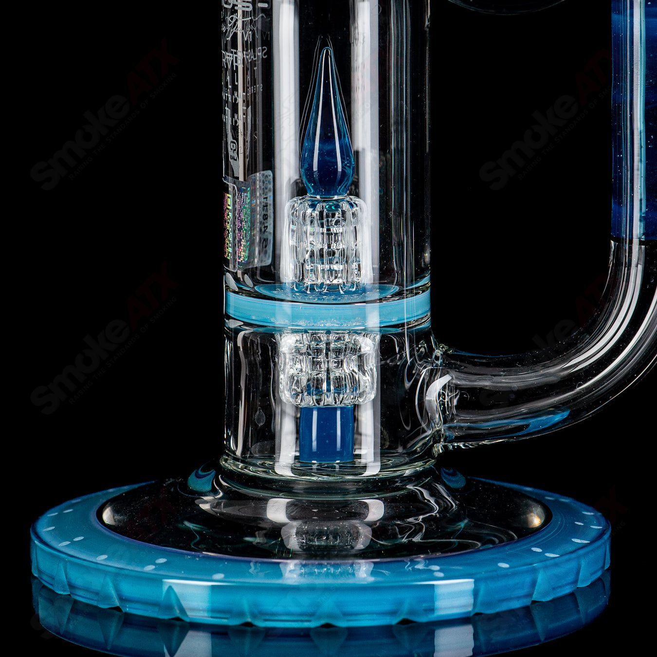 Mobius 45 T V1 glass waterpipe with splash trap, stereo matrix, and matrix circle elements for 2025 design.