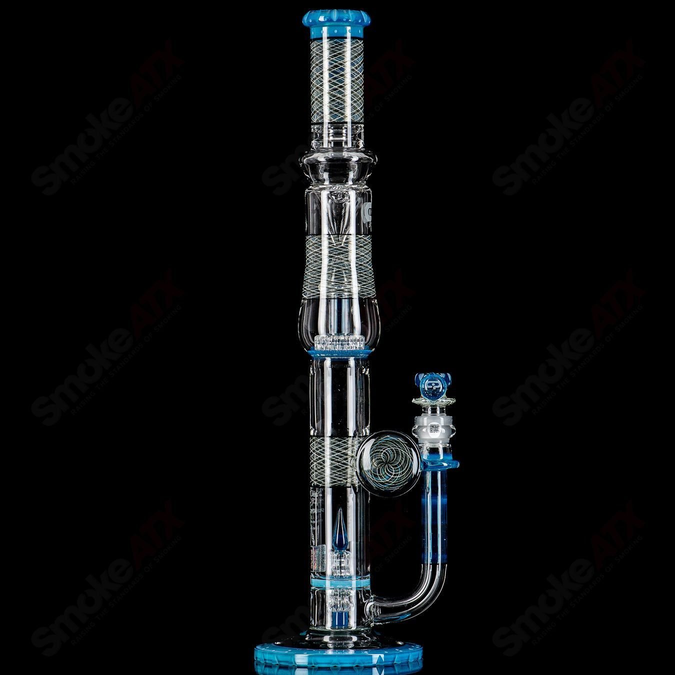 Mobius 45 T V1 waterpipe with splashtrap, stereo matrix, and matrix circle elements in clear glass, 2025 model.